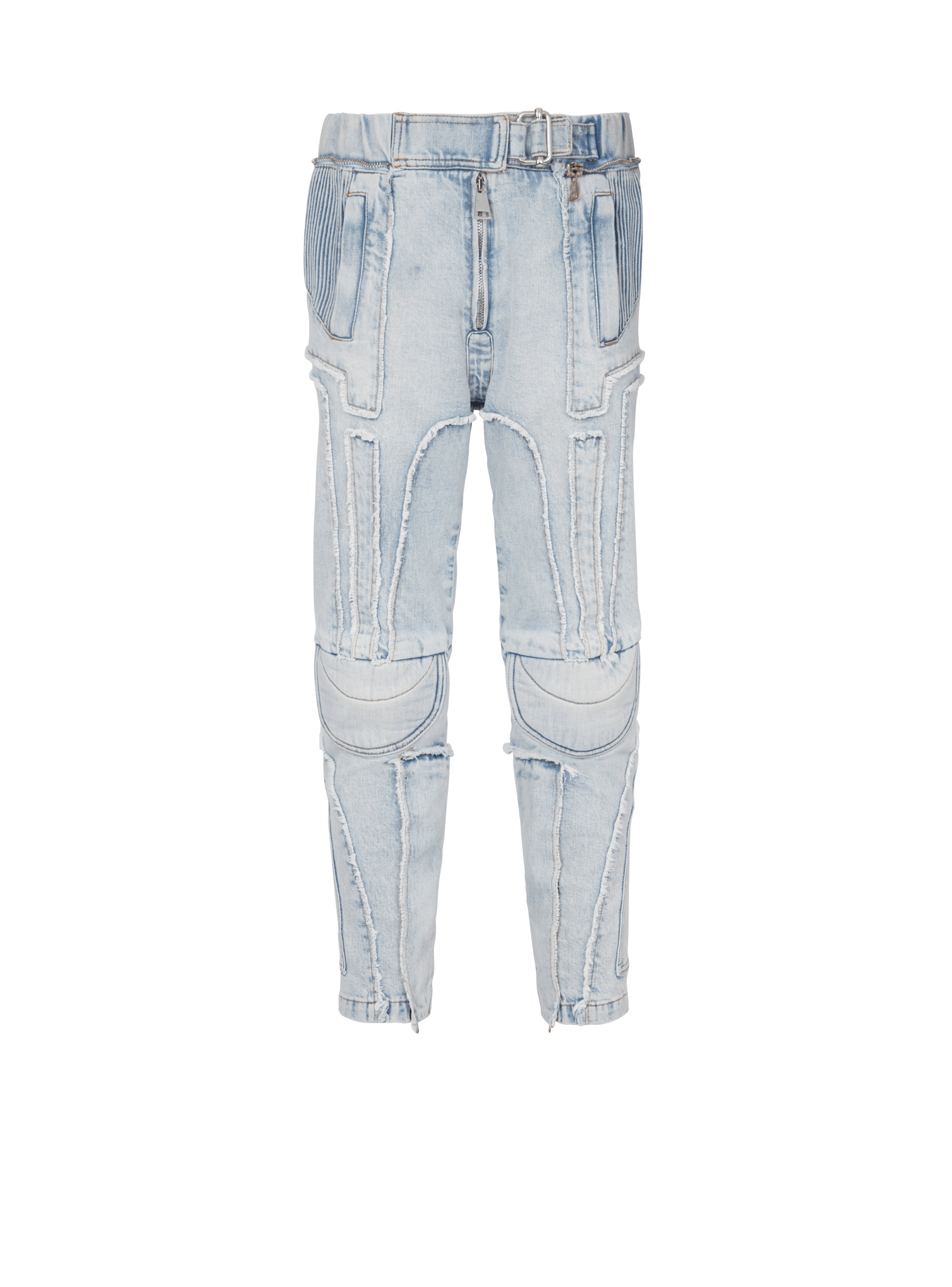 BALMAIN MEN'S LIGHT BLUE TAPERED DENIM PANTS
