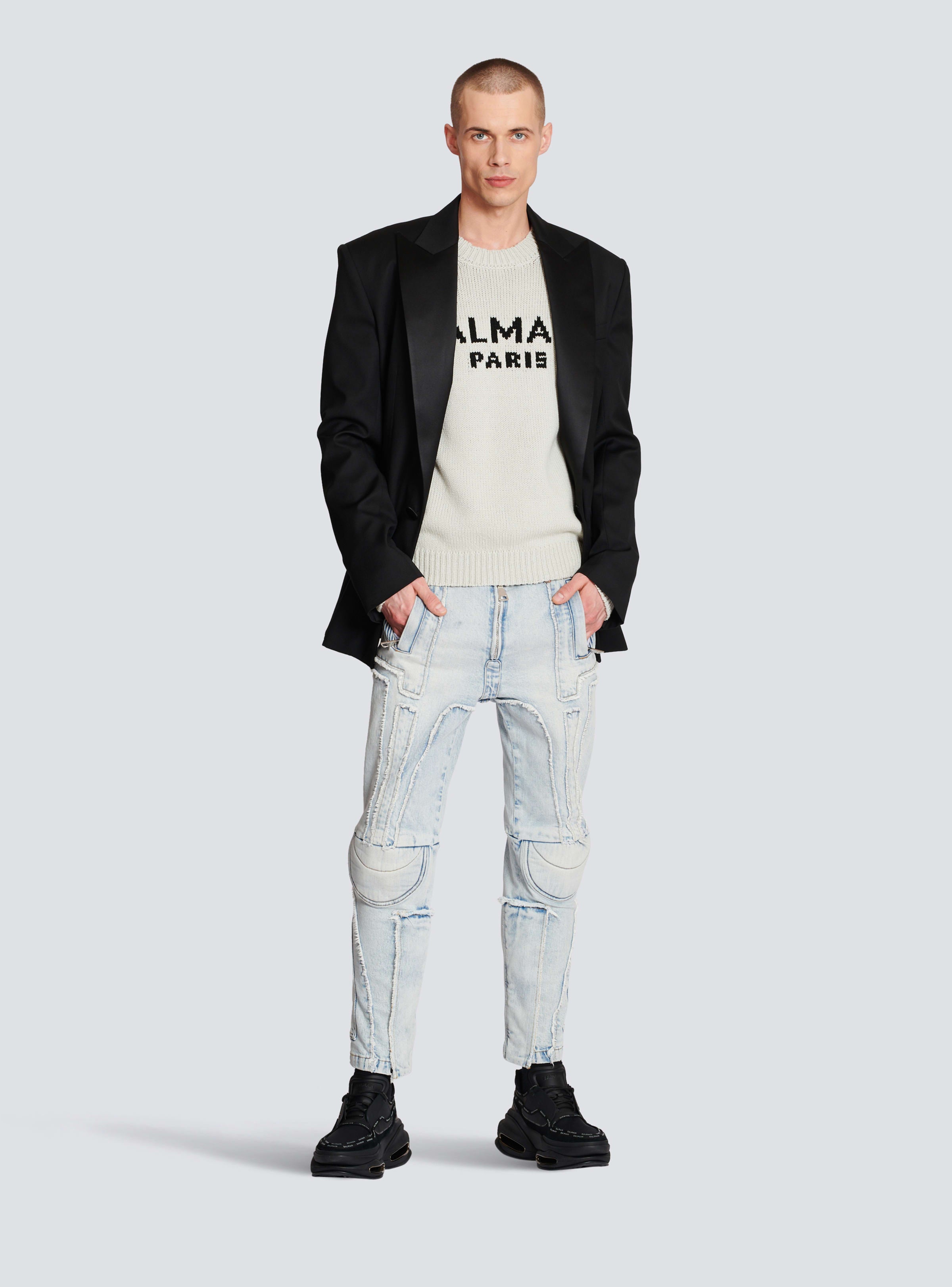 BALMAIN MEN'S LIGHT BLUE TAPERED DENIM PANTS