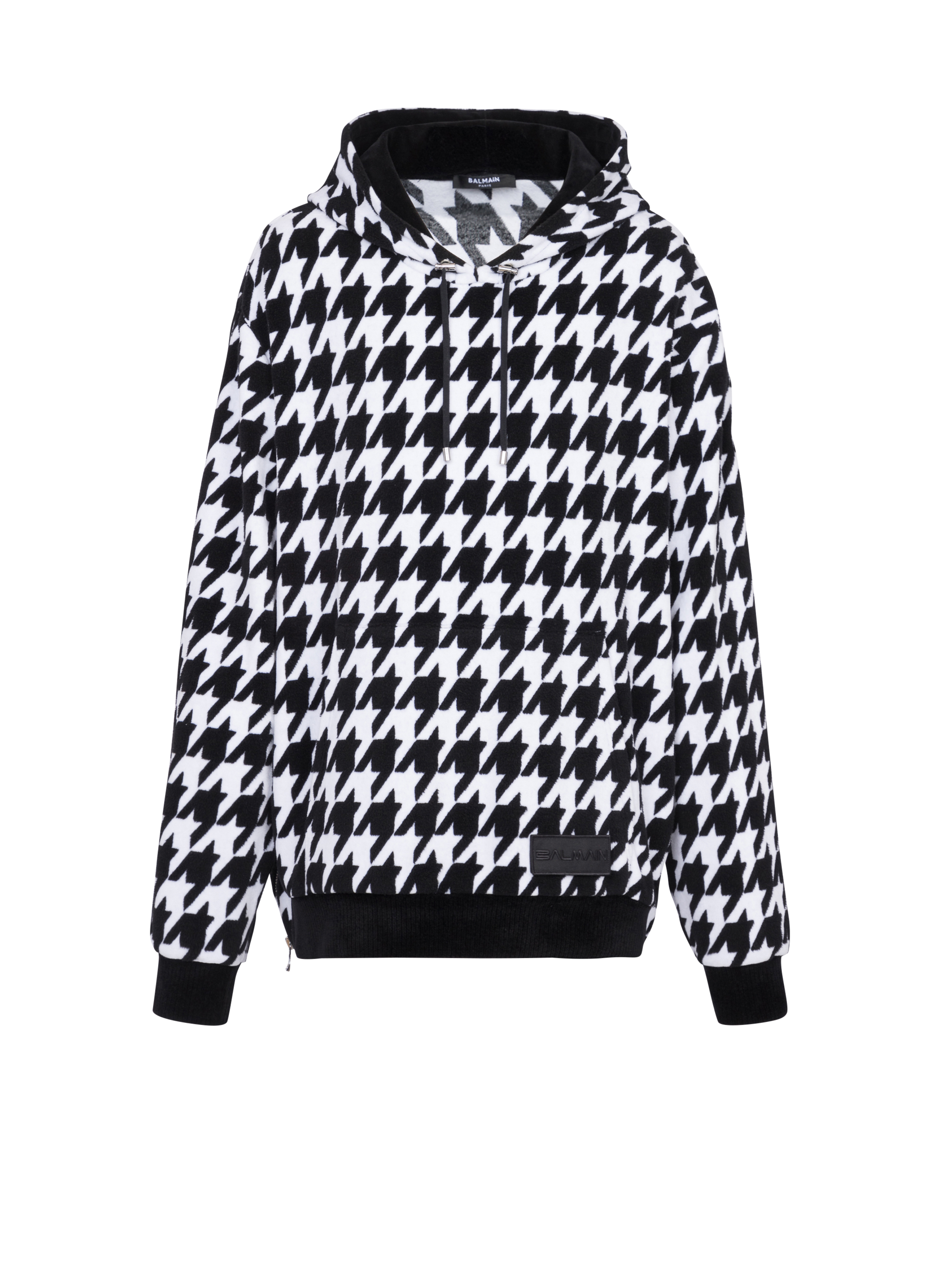 BALMAIN MEN'S BLACK AND WHITE HOUNDSTOOTH OVERSIZED HOODIE