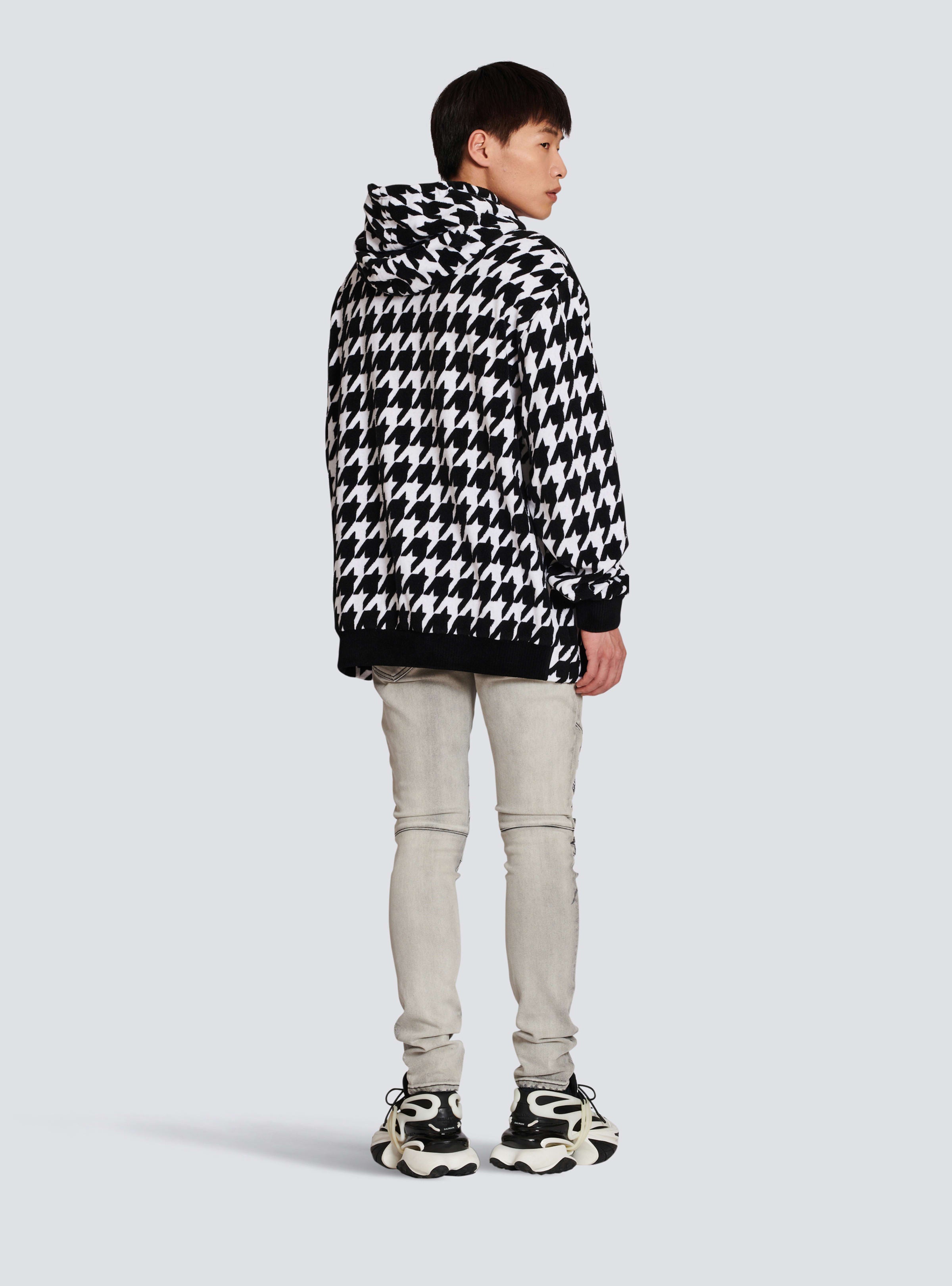 BALMAIN MEN'S BLACK AND WHITE HOUNDSTOOTH OVERSIZED HOODIE