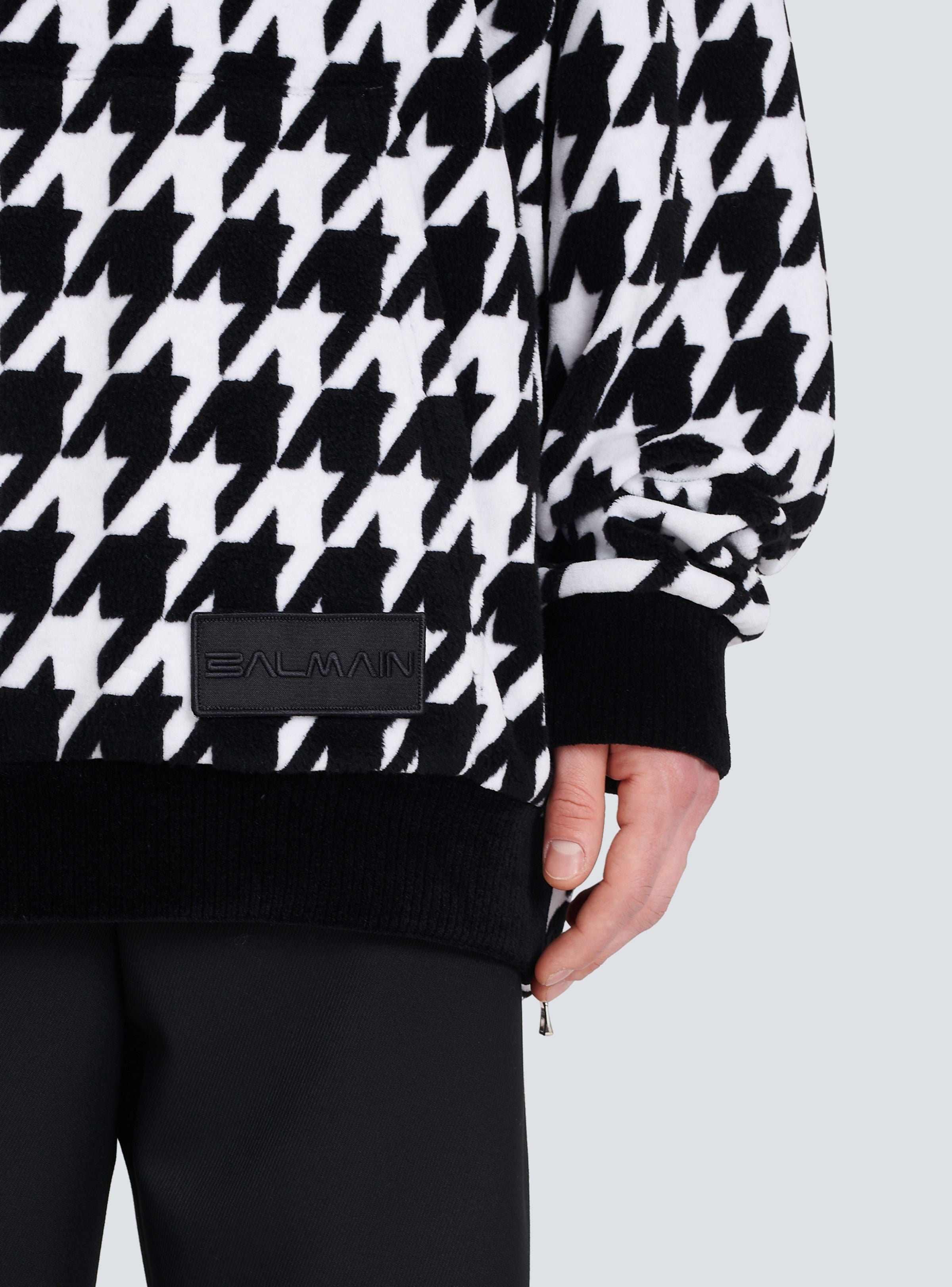 BALMAIN MEN'S BLACK AND WHITE HOUNDSTOOTH OVERSIZED HOODIE