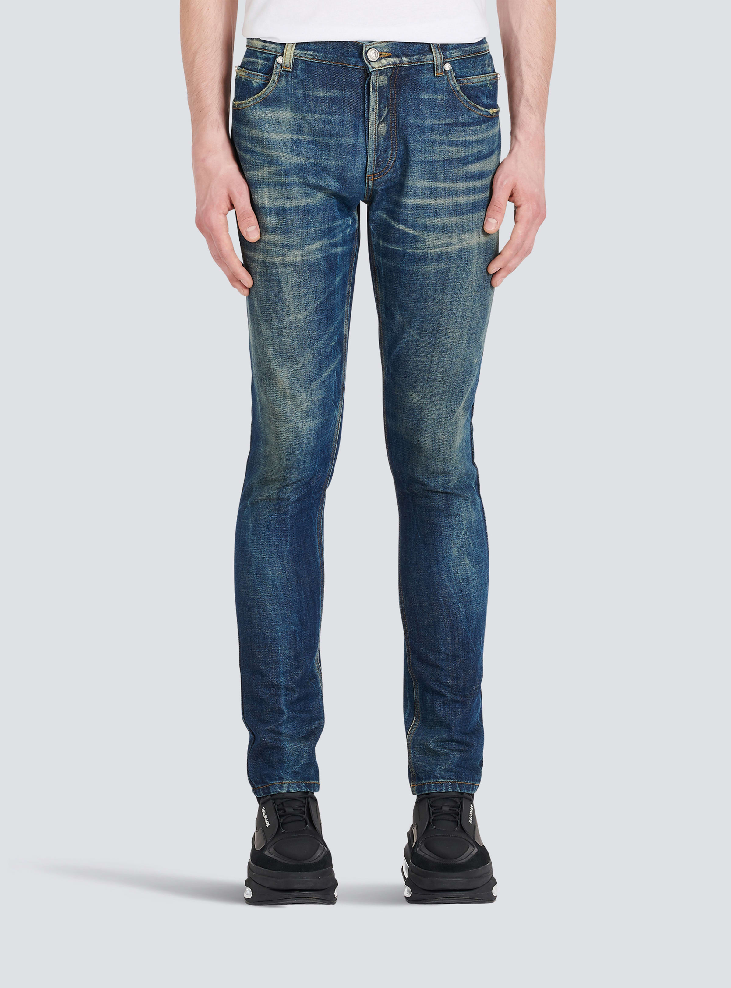 BALMAIN MEN'S SLIM JEANS - BLUE DENIM STONEWASH NWT