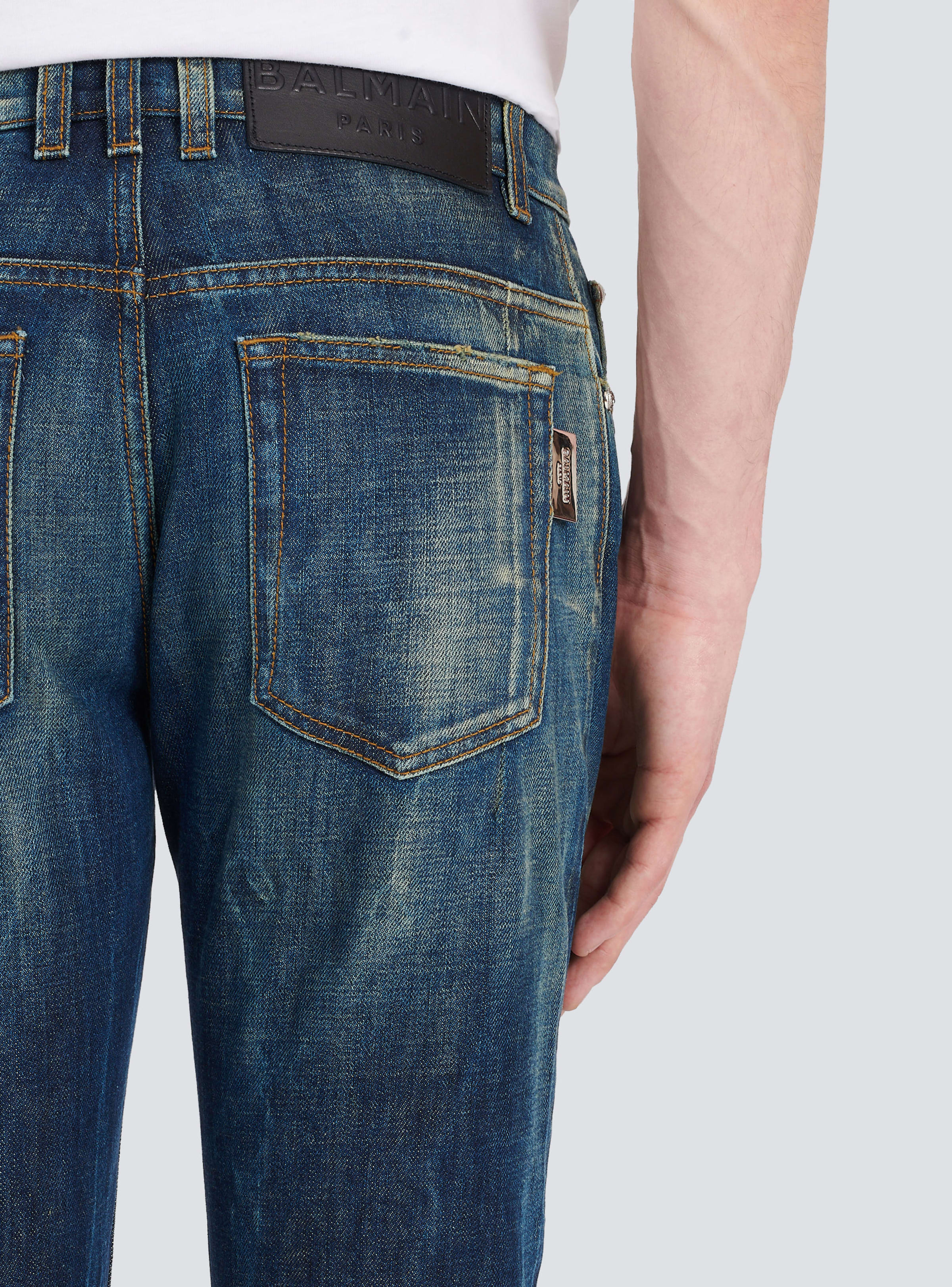 BALMAIN MEN'S SLIM JEANS - BLUE DENIM STONEWASH NWT