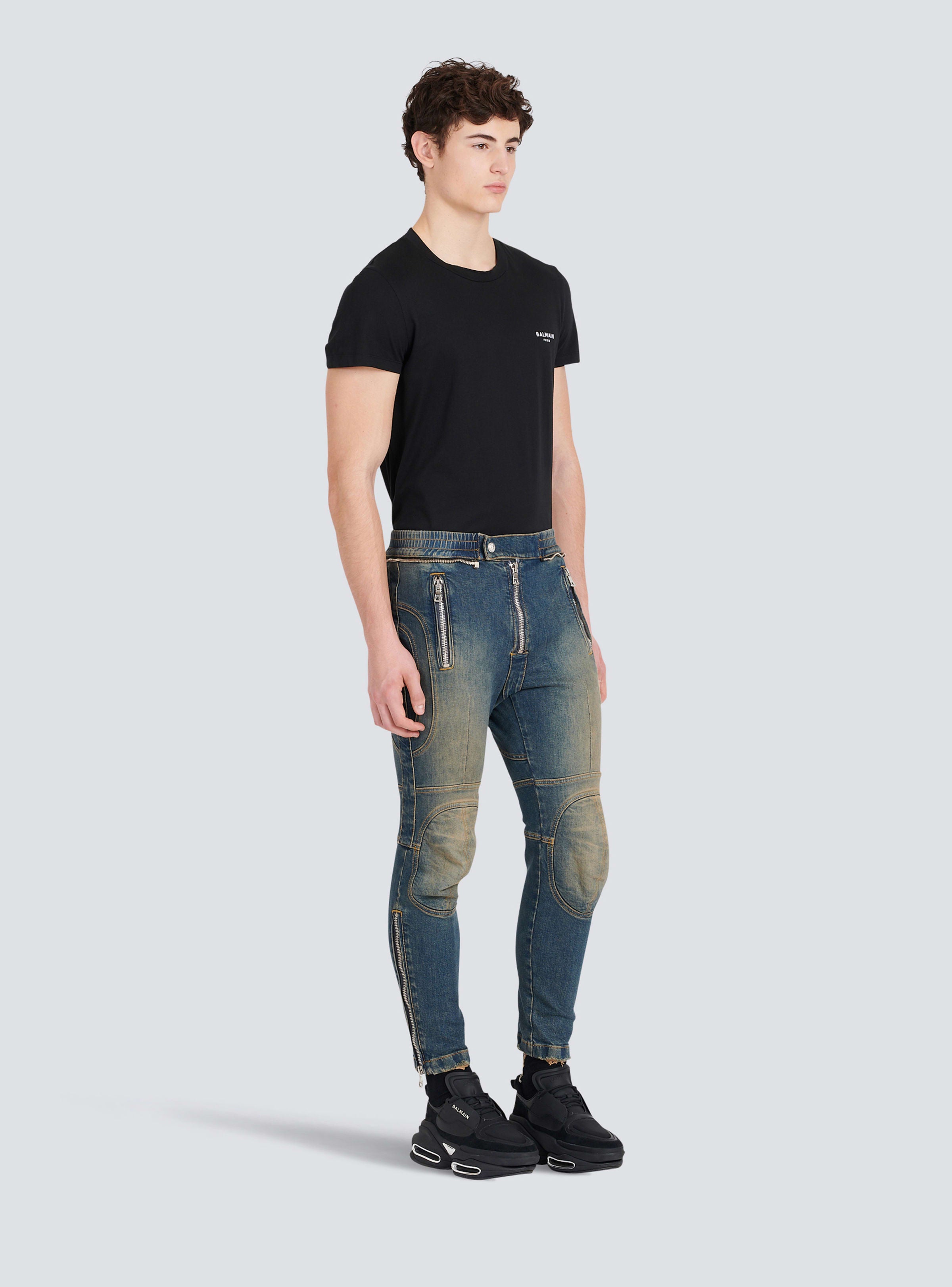BALMAIN MEN'S KNEE-PADS DESTROYED RIDER JEANS NWT