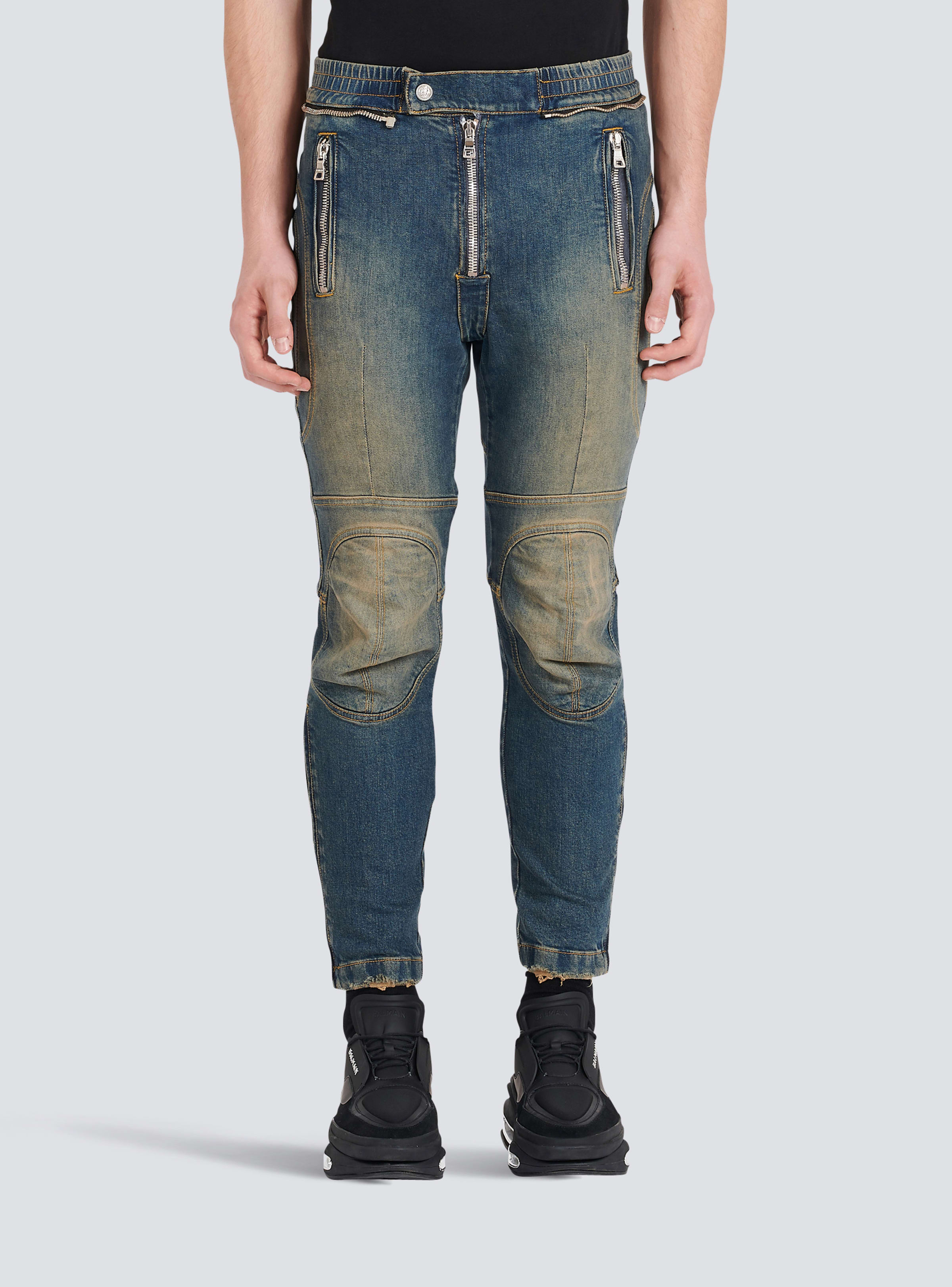 BALMAIN MEN'S KNEE-PADS DESTROYED RIDER JEANS NWT