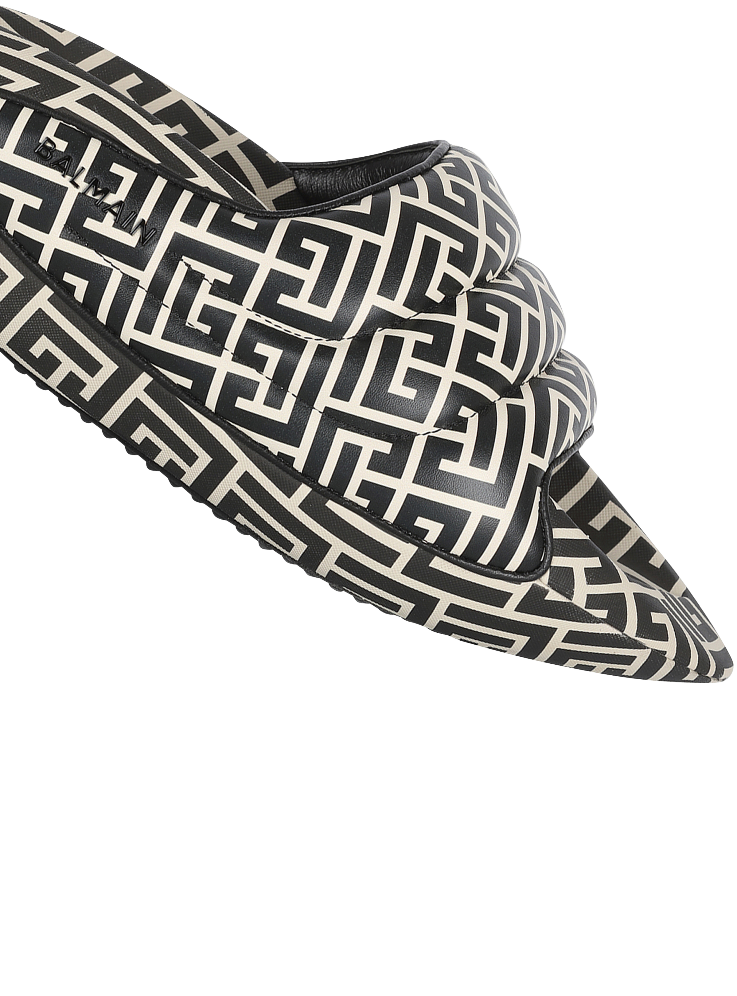 BALMAIN MEN'S IVORY BLACK CALFSKIN MONOGRAM SNEAKERS