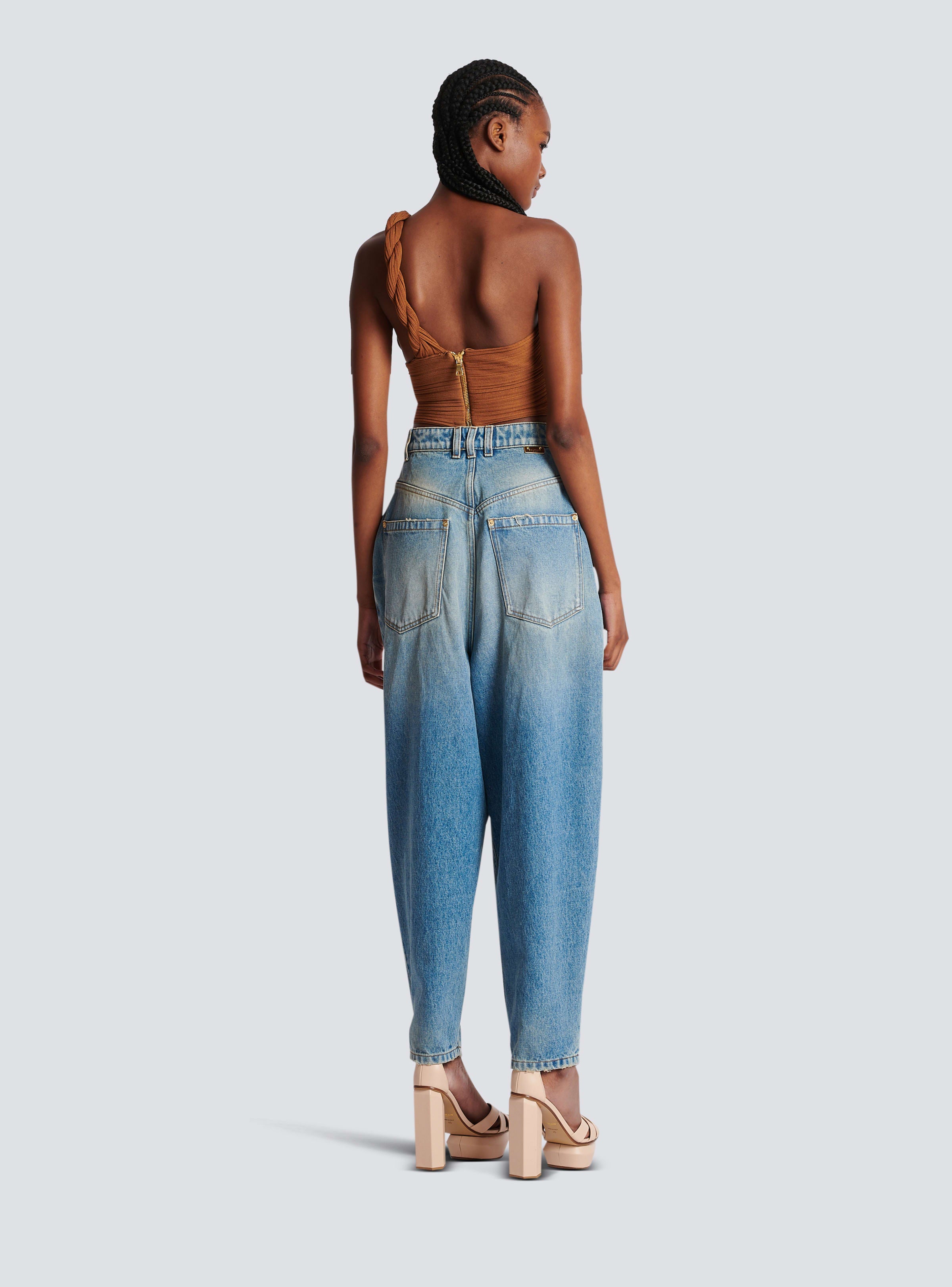 BALMAIN WOMEN'S BRAIDED ASYMMETRIC PLEATED KNIT CROP TOP NWT