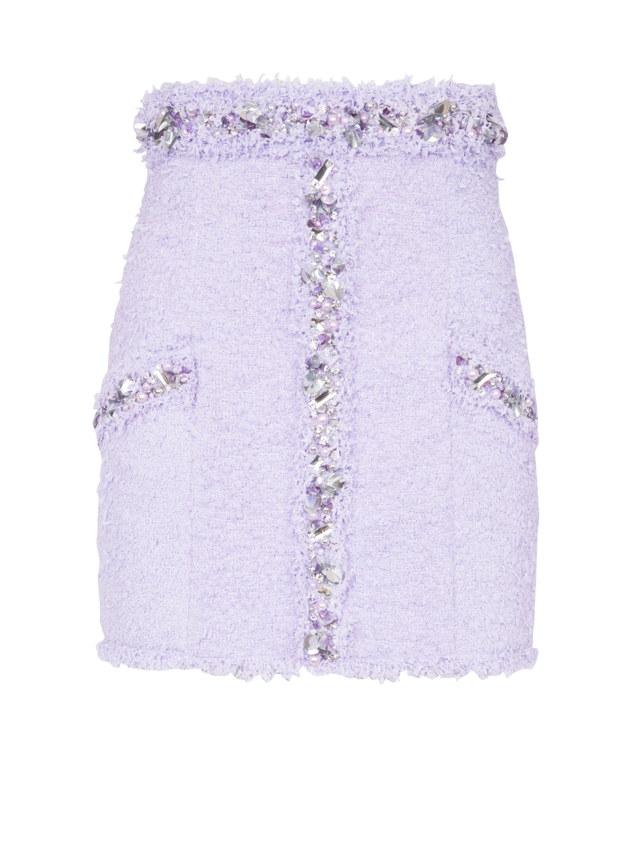 BALMAIN WOMEN'S HW EMBROIDERED TWEED SHORT SKIRT NWT