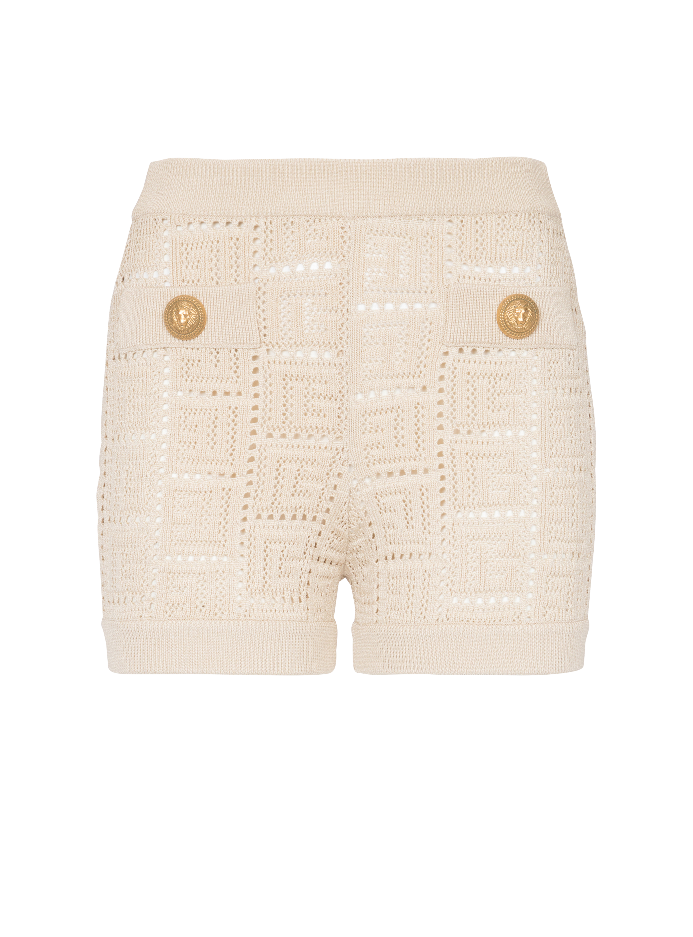 BALMAIN WOMEN'S 2 PKTS MONOGRAM MESH KNITED SHORTS NWT