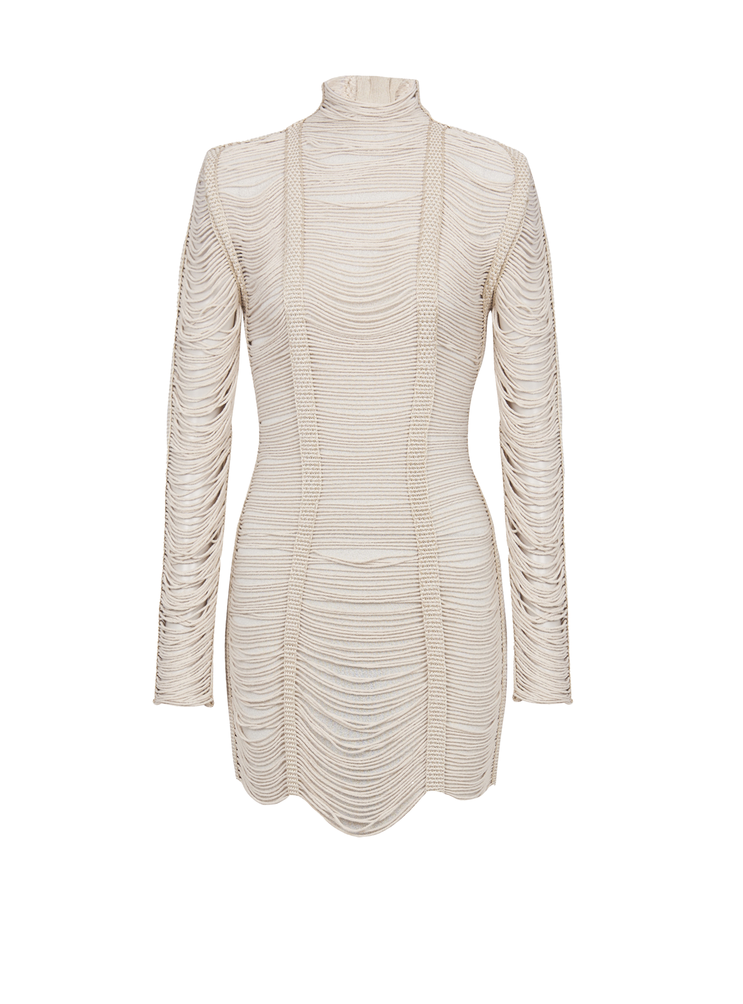 BALMAIN WOMEN'S NATURAL MACRAME KNIT SHORT DRESS