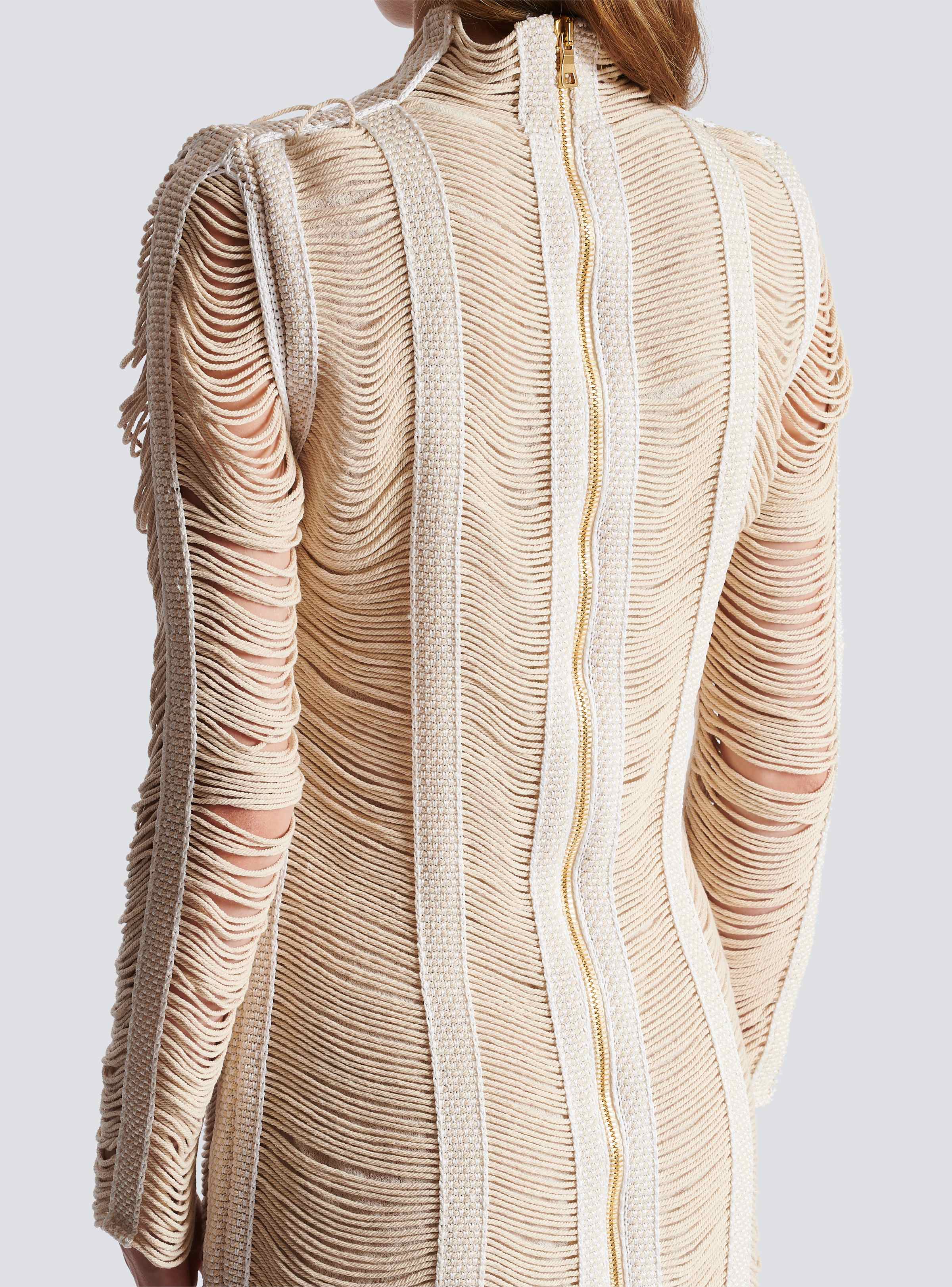 BALMAIN WOMEN'S NATURAL MACRAME KNIT SHORT DRESS
