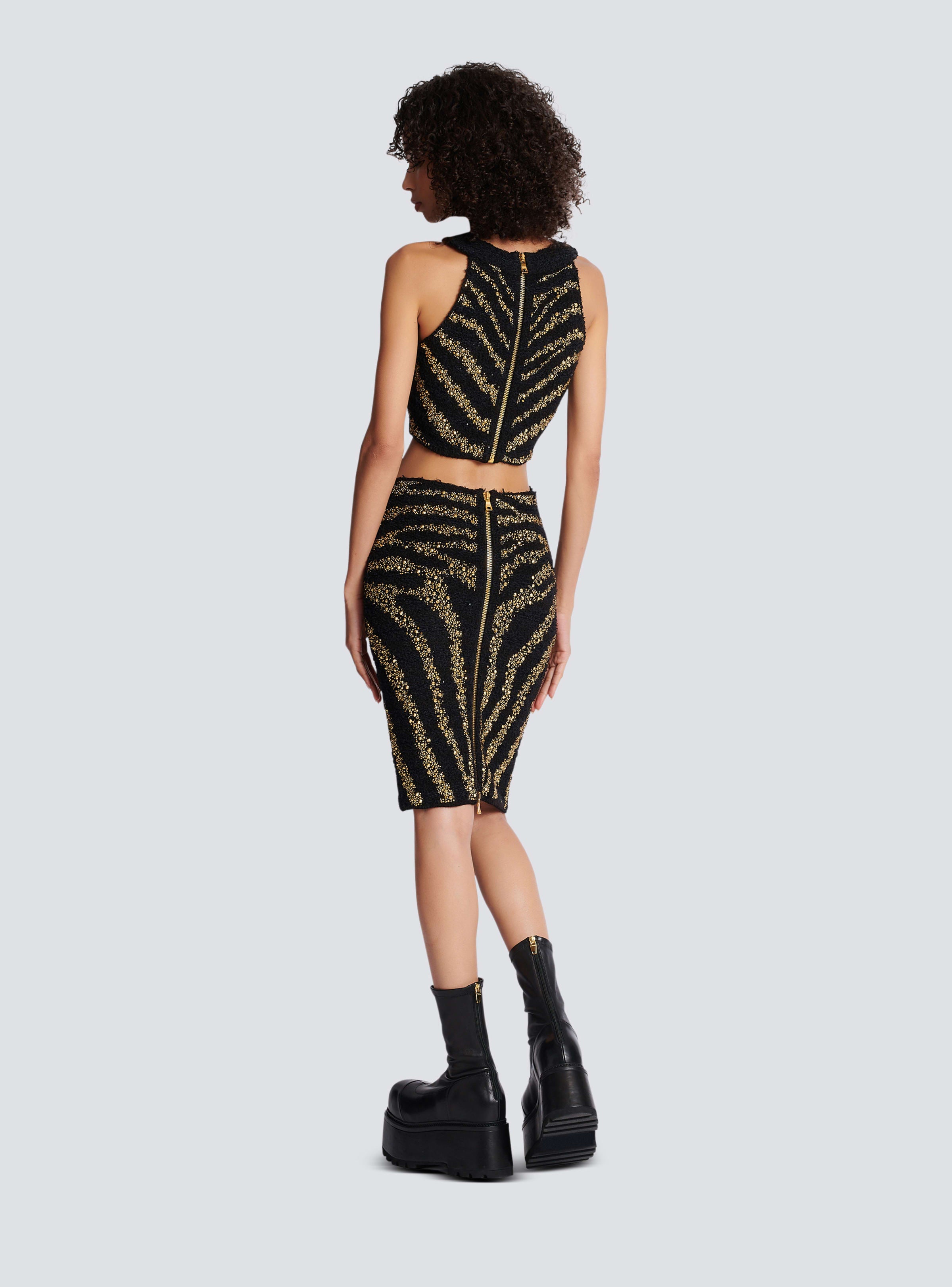 BALMAIN WOMEN'S SLEEVELESS ZEBRA TWEED CROPPED TOP NWT