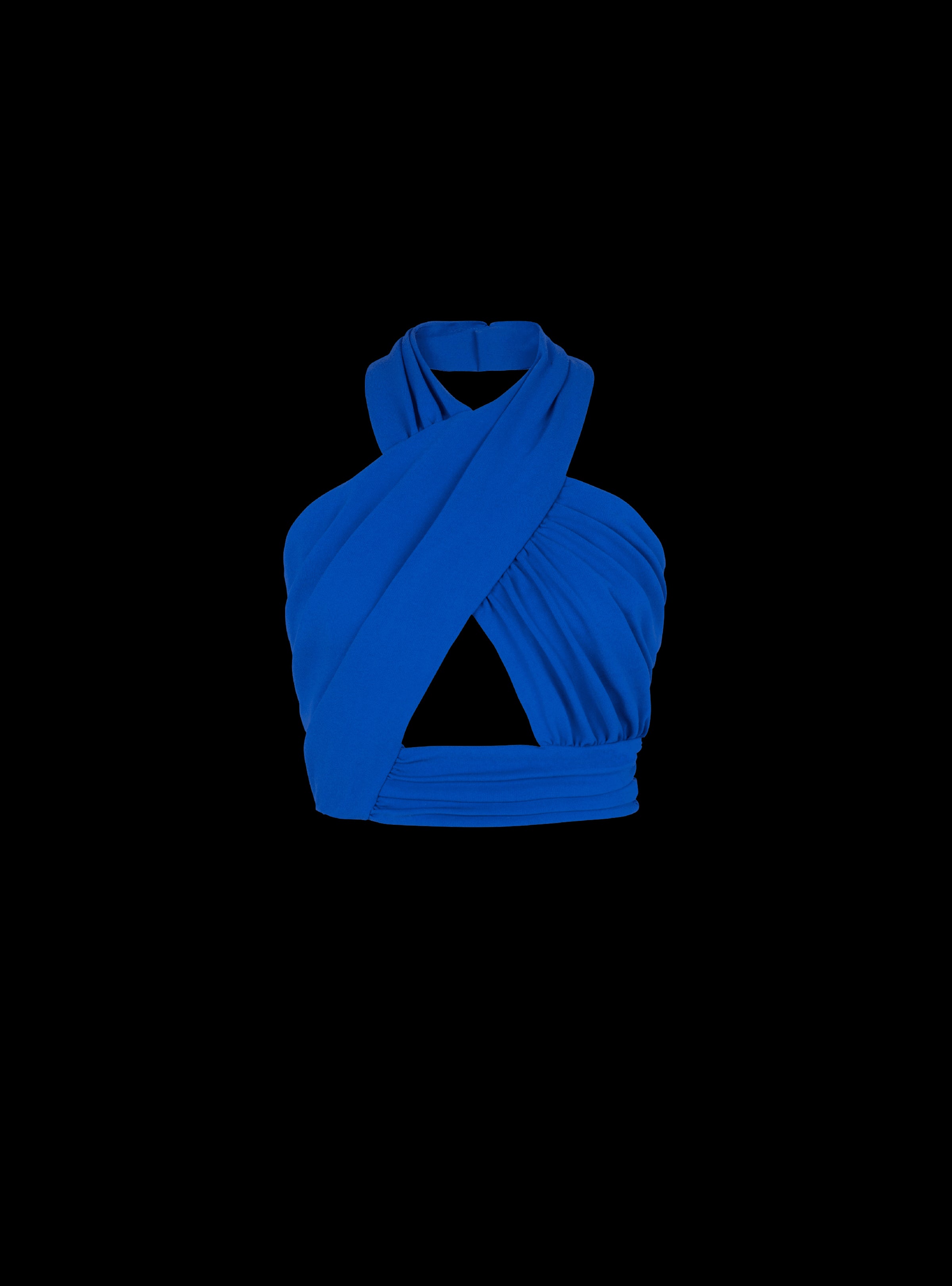 BALMAIN WOMEN'S HALTERNECK DRAPED JERSEY CROPPED TOP NWT