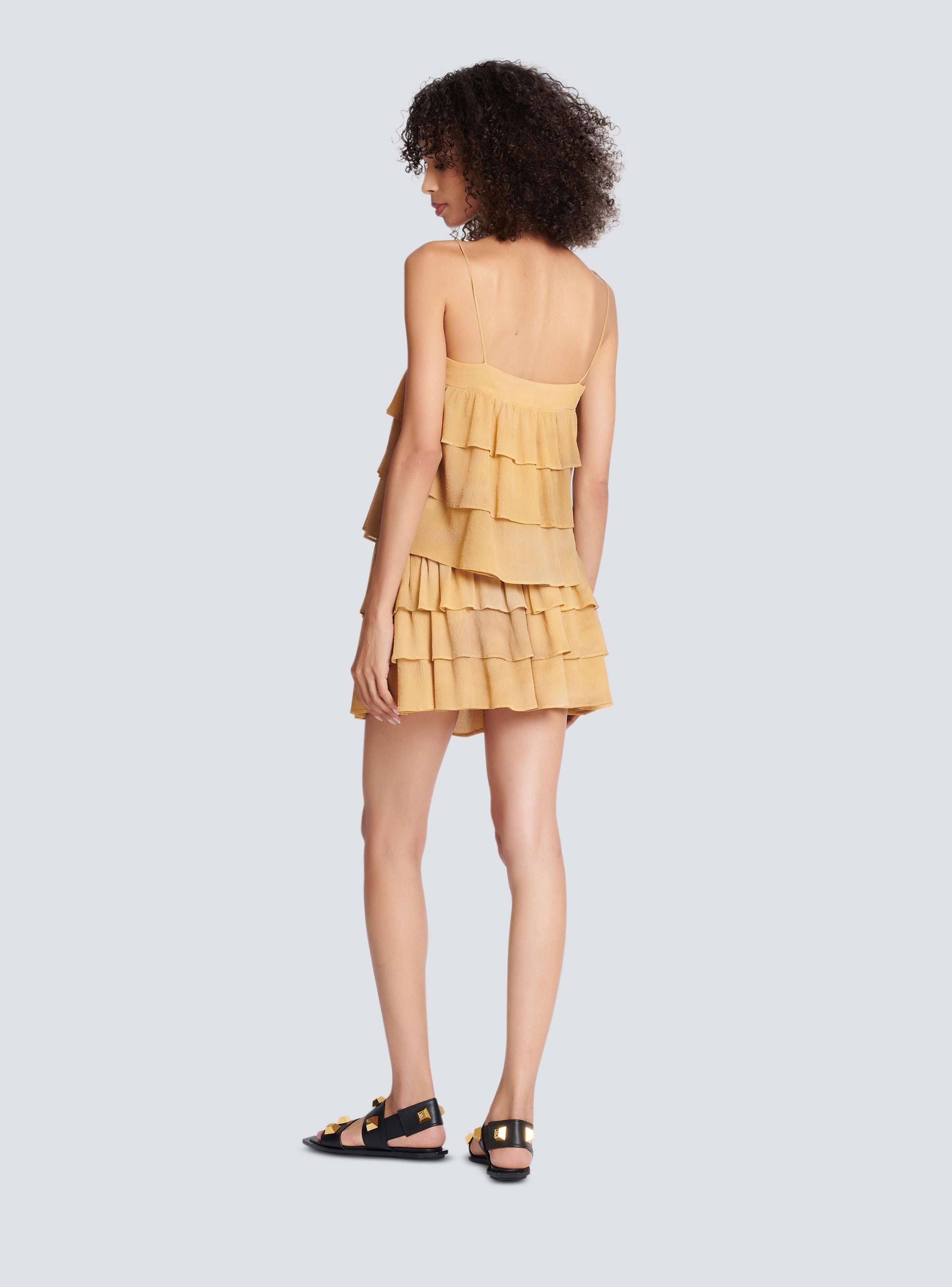 BALMAIN WOMEN'S MULTI-BROWN RUFFLED SPAGHETTI STRAP TOP