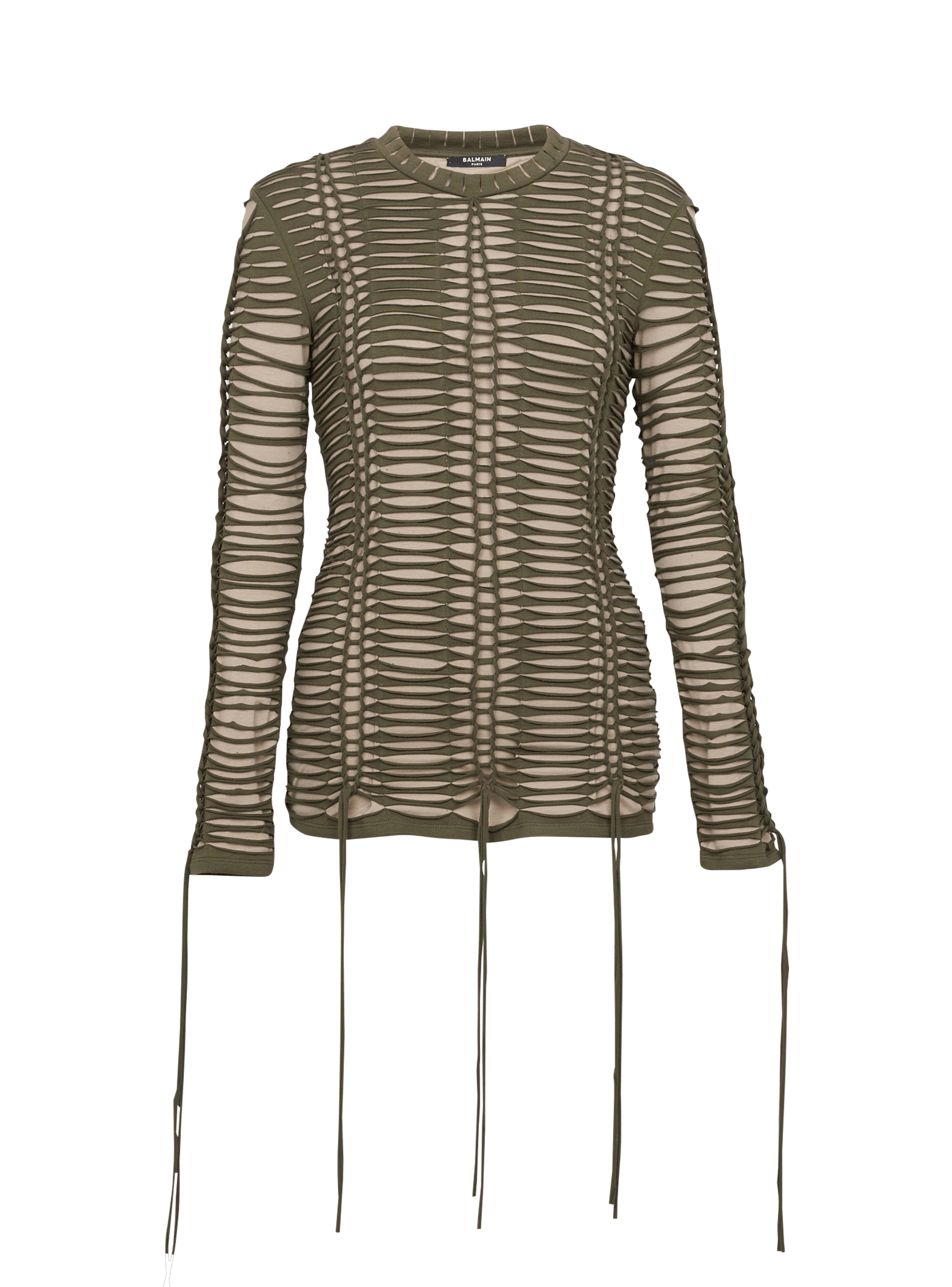 BALMAIN WOMEN'S LS BRAIDED JERSEY TOP NWT