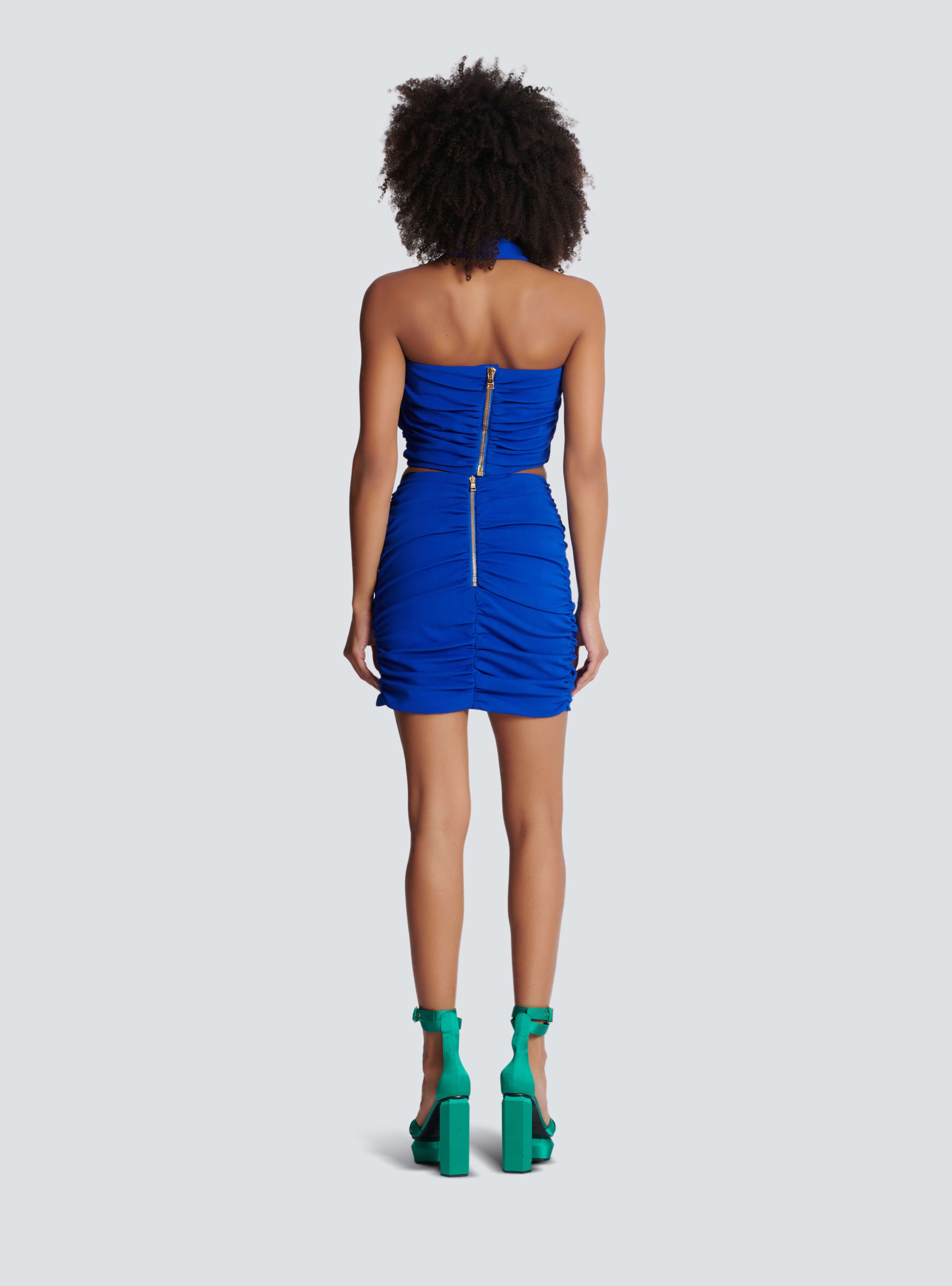 BALMAIN WOMEN'S ELECTRIC BLUE DRAPED SHORT SKIRT