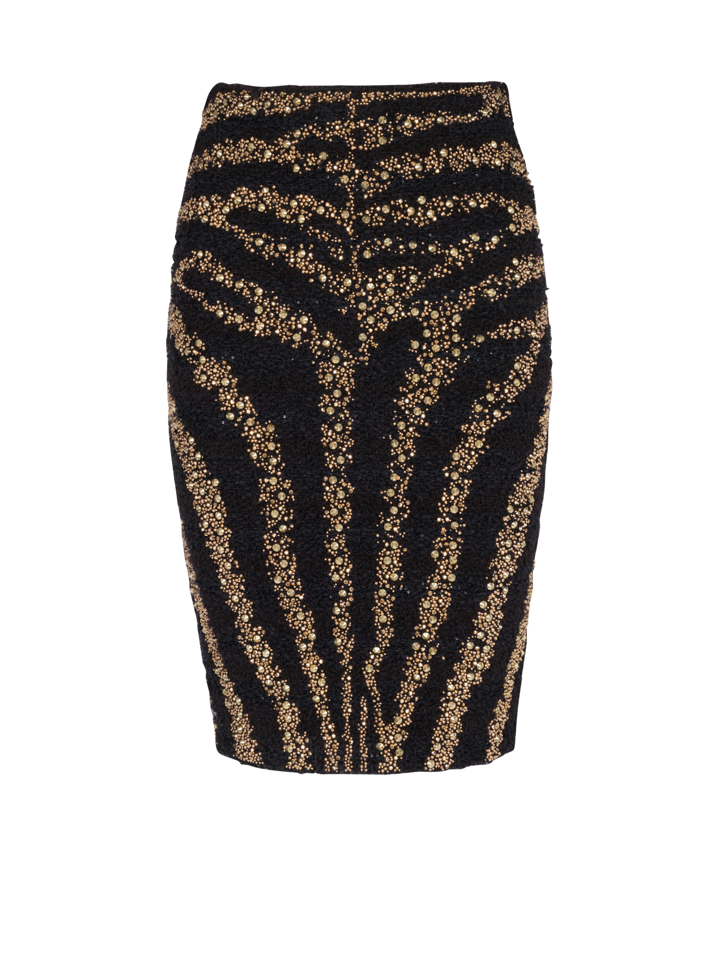 BALMAIN WOMEN'S HW ZEBRA TWEED KNEE SKIRT NWT