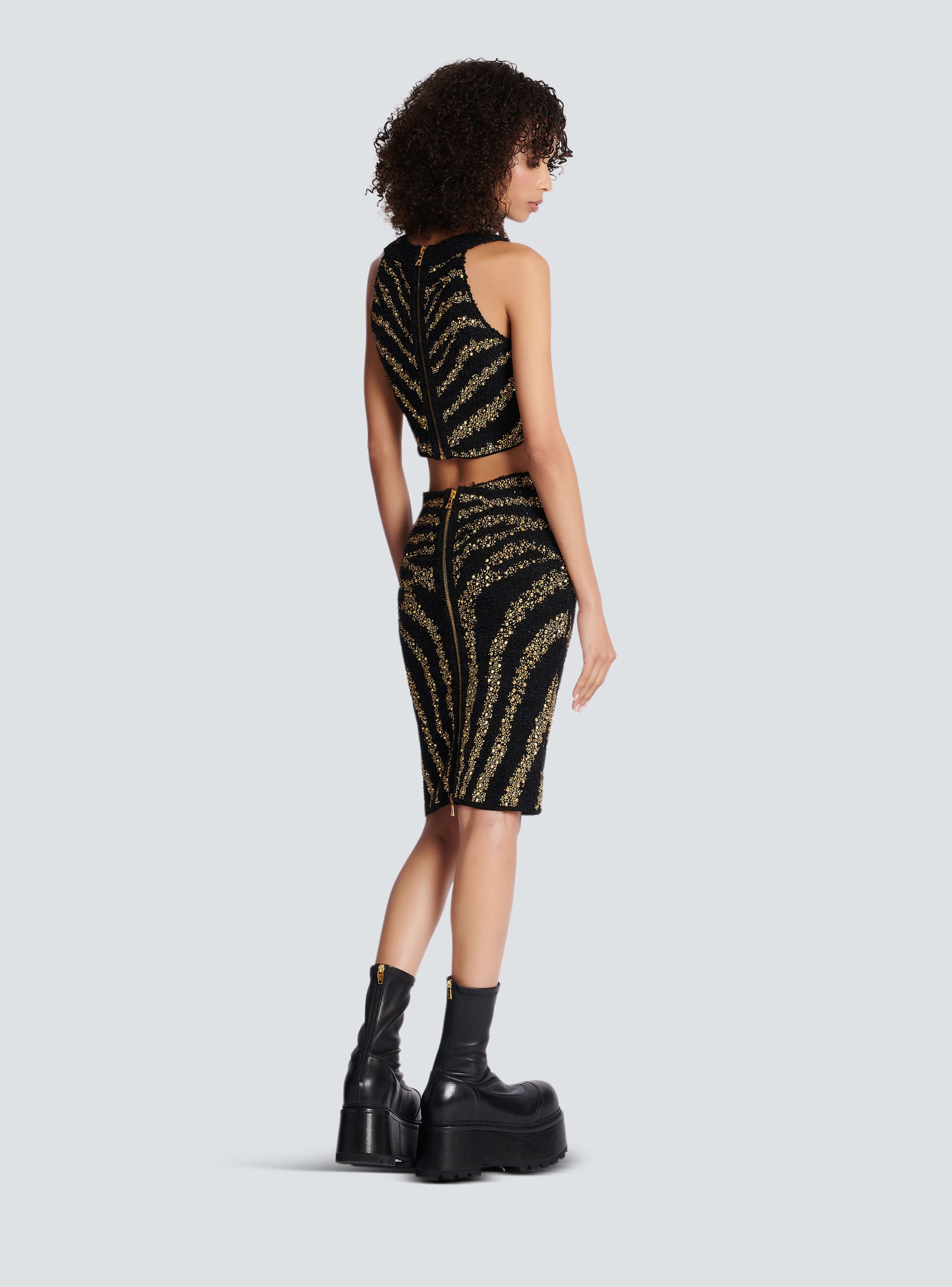 BALMAIN WOMEN'S HW ZEBRA TWEED KNEE SKIRT NWT
