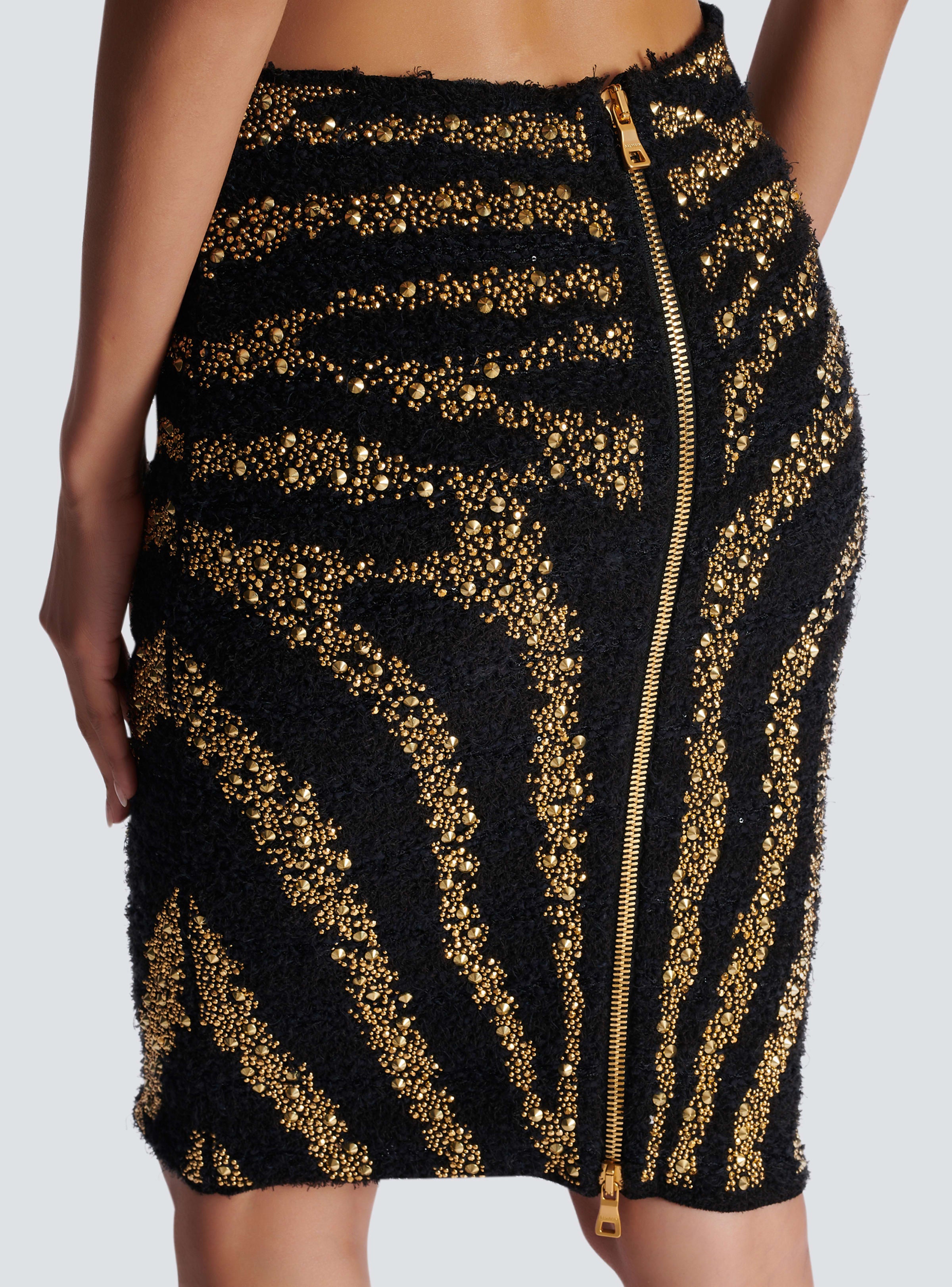BALMAIN WOMEN'S HW ZEBRA TWEED KNEE SKIRT NWT