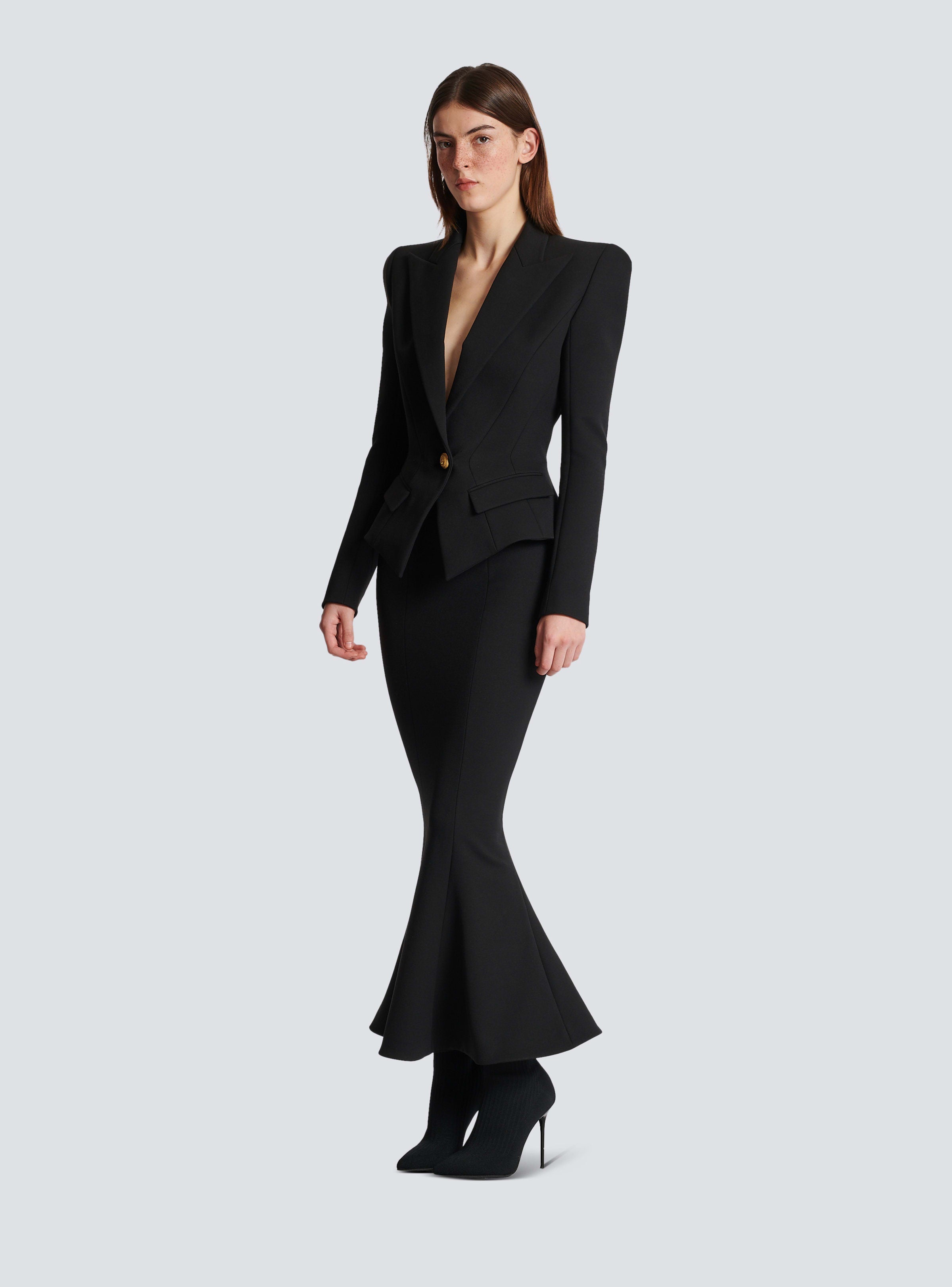 BALMAIN WOMEN'S HW 6 BTN STRETCH GDP MIDI SKIRT NWT