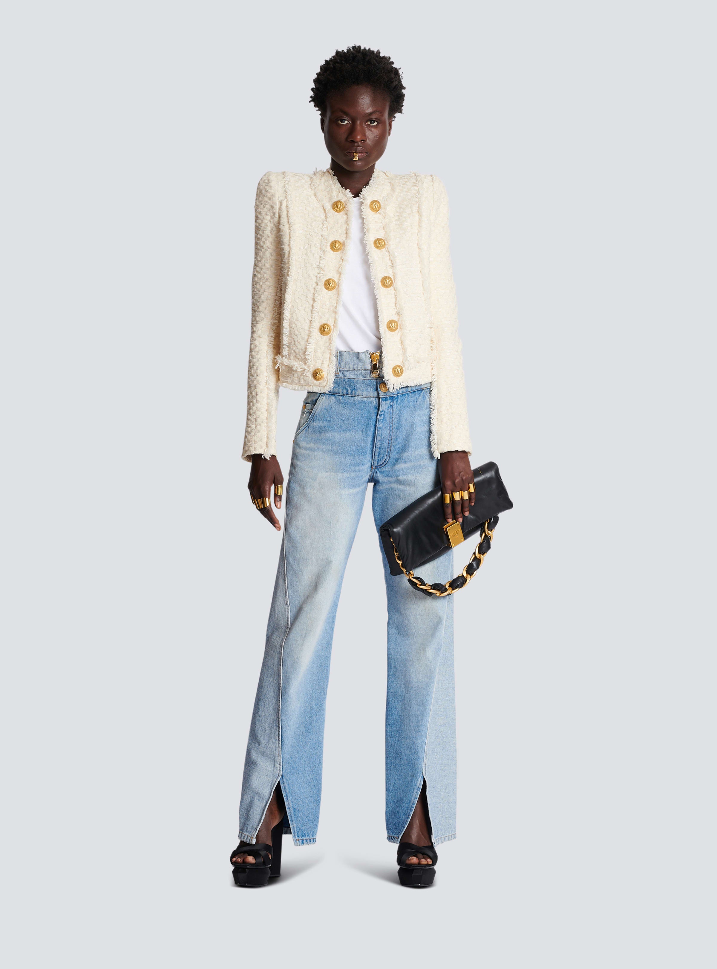 BALMAIN WOMEN'S VINTAGE BLUE TWO IN ONE WIDE LEG JEANS NWT