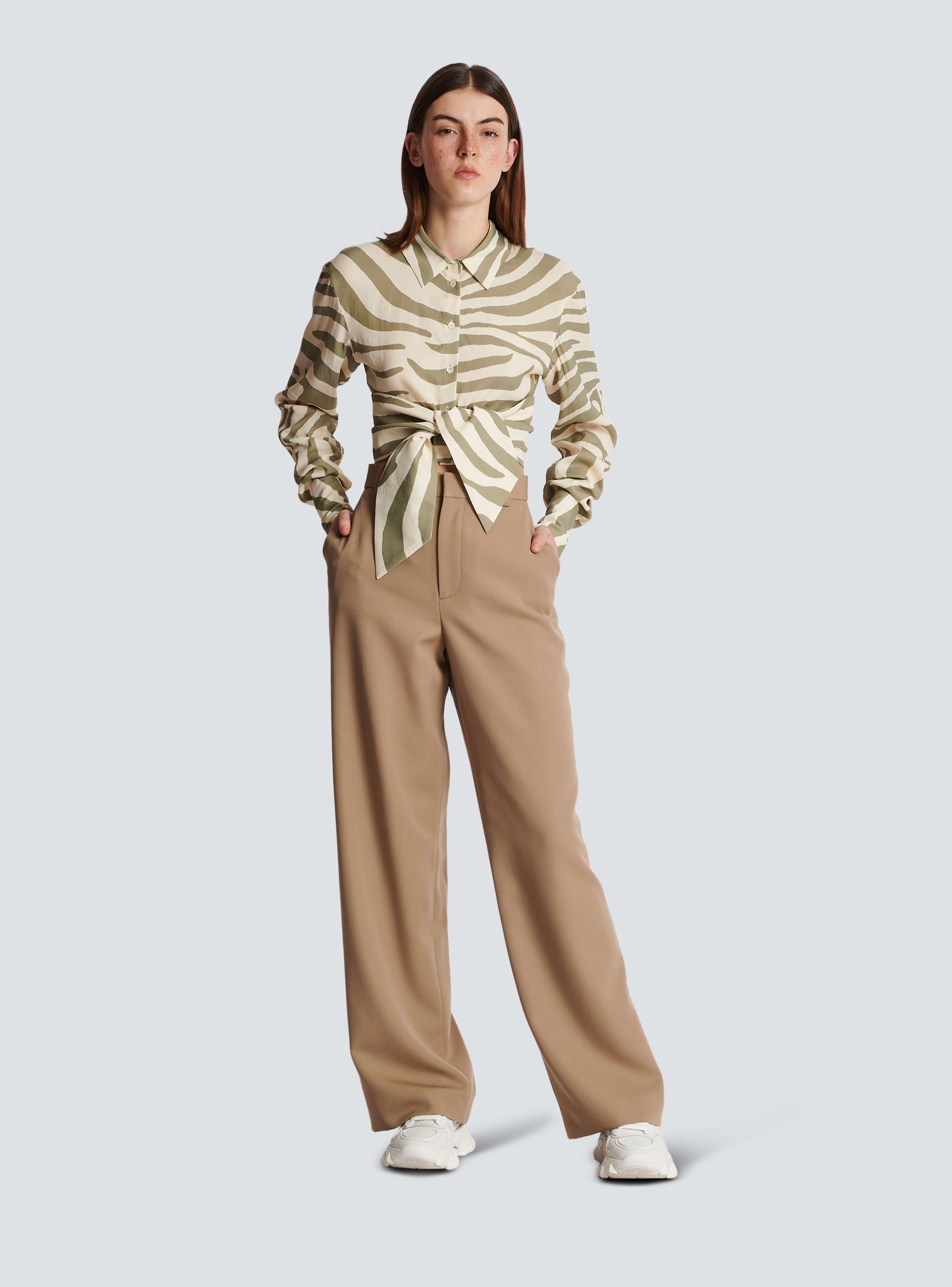 BALMAIN WOMEN'S GRAIN DE POUDRE WIDE LEG PANTS NWT