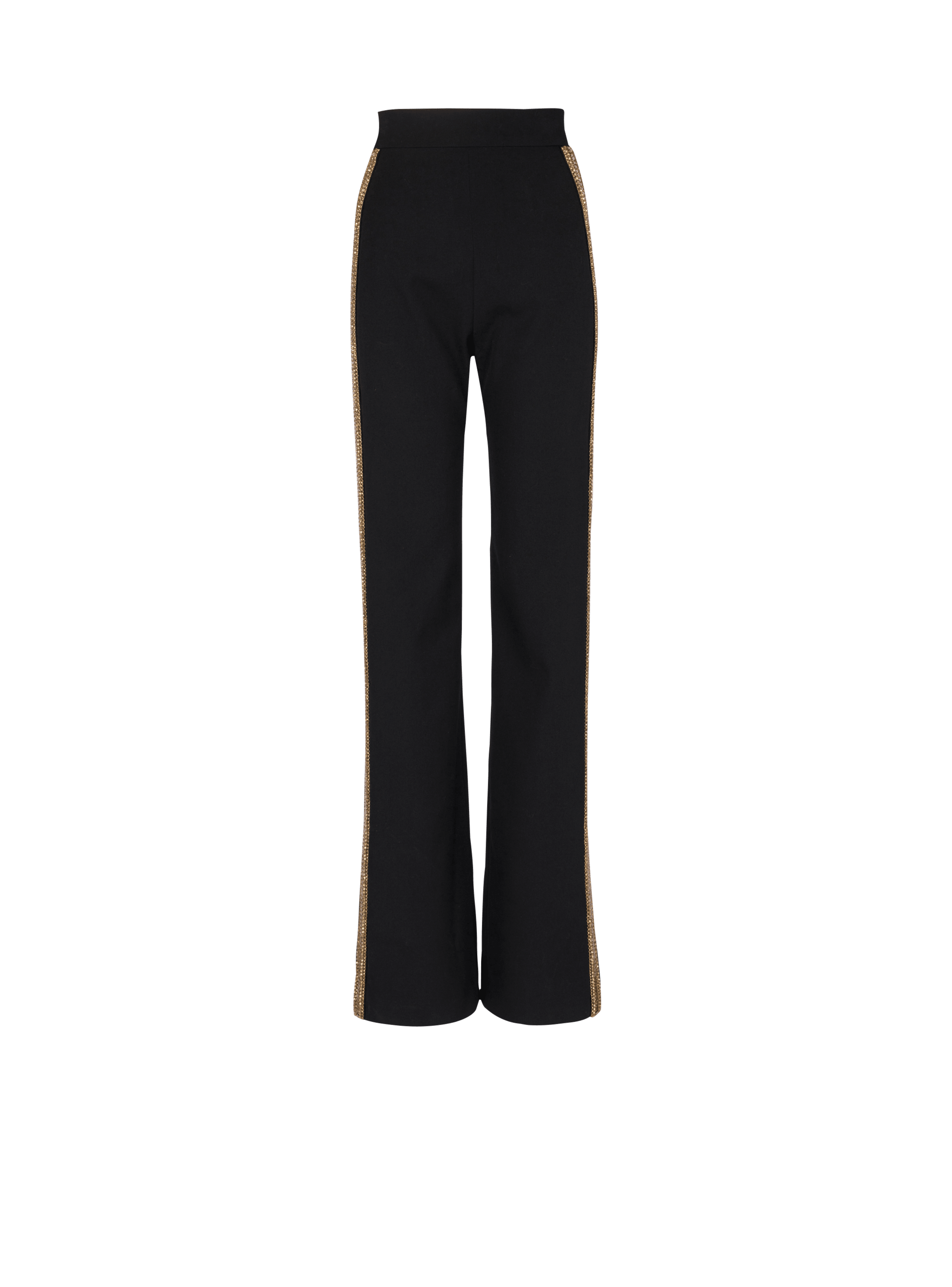 BALMAIN WOMEN'S BLACK GOLD EMBROIDERED WIDE-LEG TROUSERS
