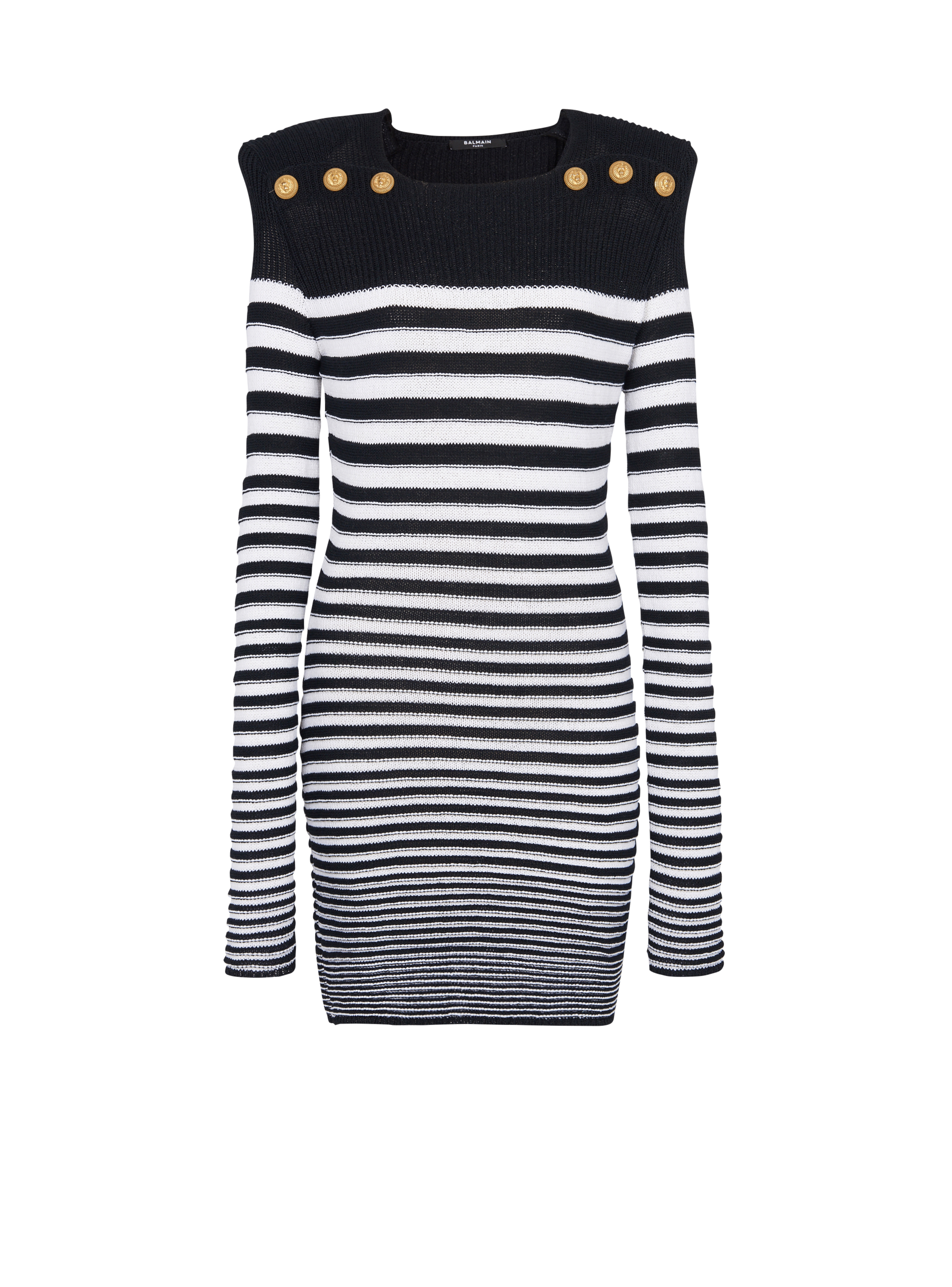 BALMAIN WOMEN'S LS 6 BTN STRIPED KNIT SHORT DRESS NWT