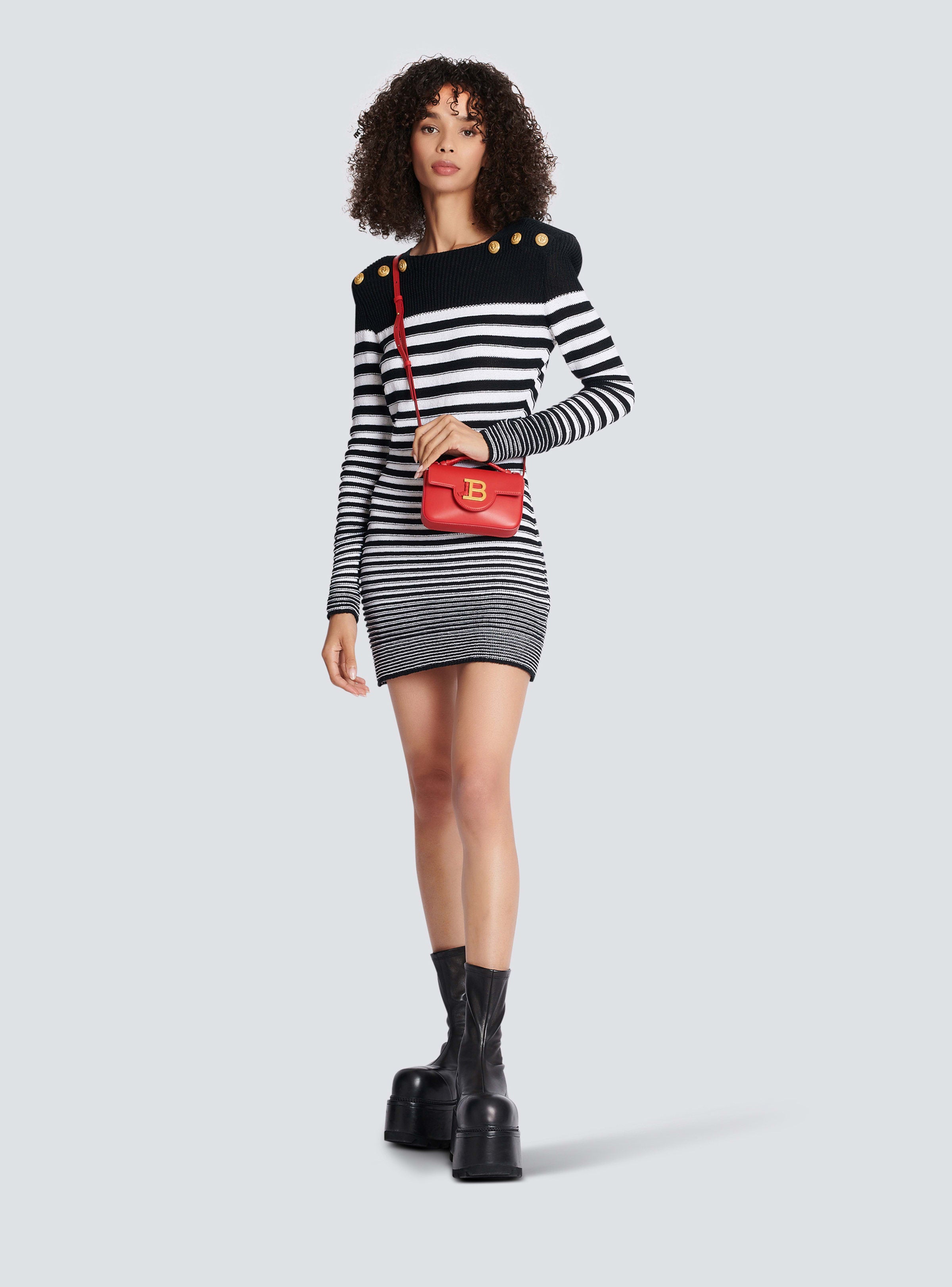 BALMAIN WOMEN'S LS 6 BTN STRIPED KNIT SHORT DRESS NWT