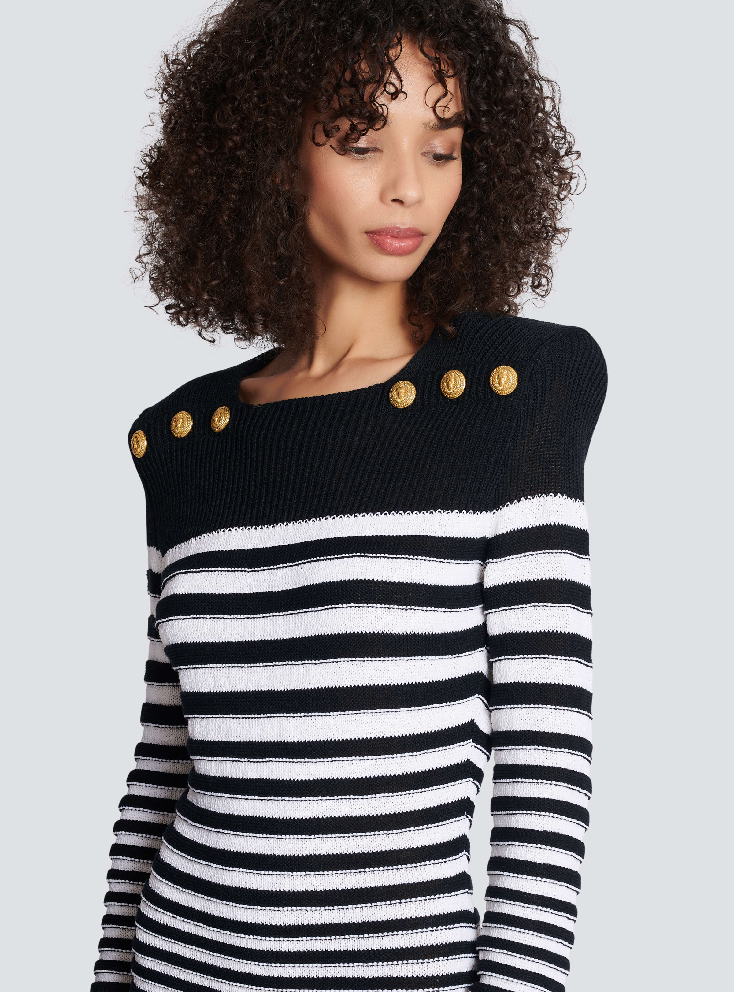 BALMAIN WOMEN'S LS 6 BTN STRIPED KNIT SHORT DRESS NWT