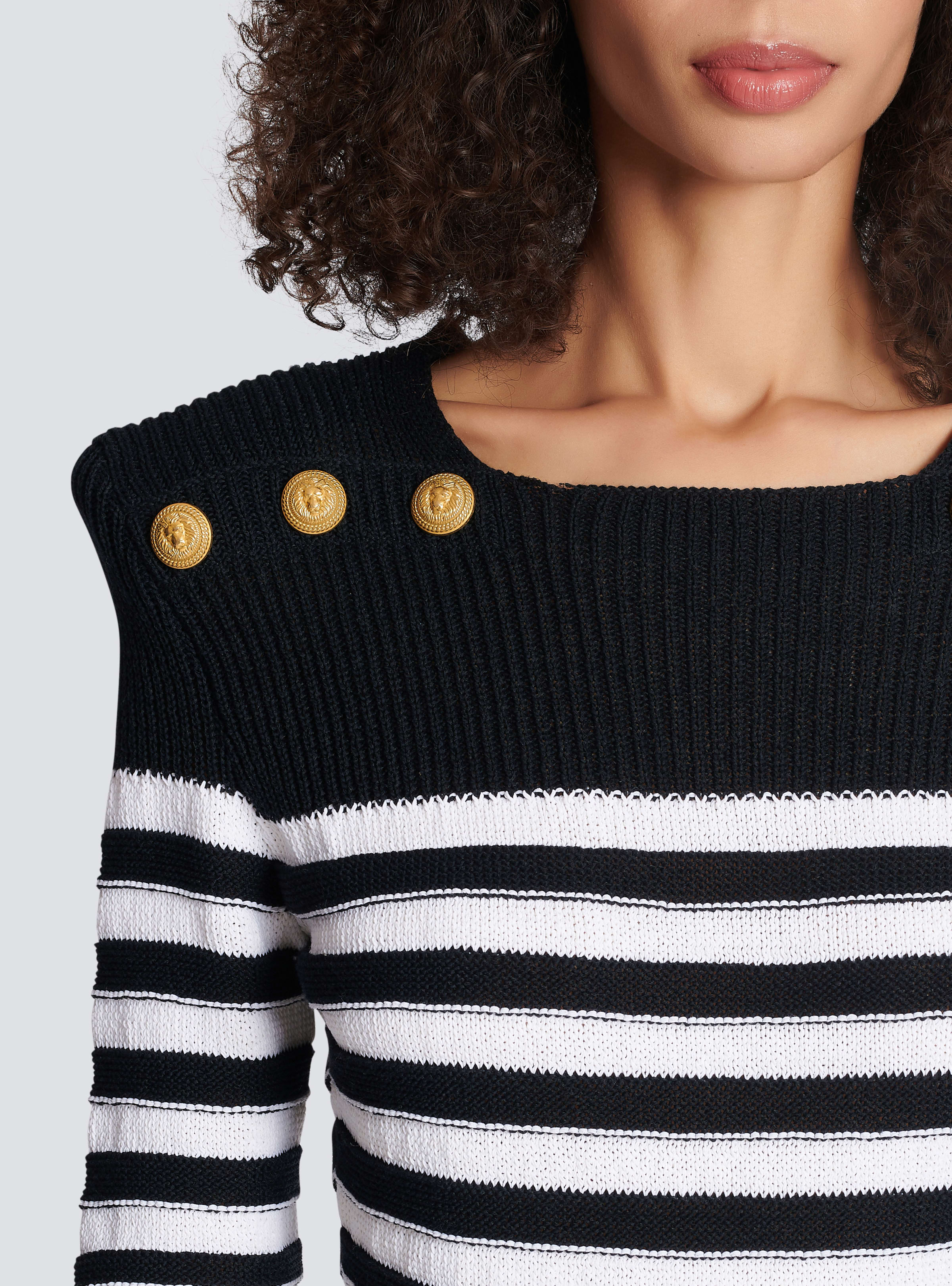 BALMAIN WOMEN'S LS 6 BTN STRIPED KNIT SHORT DRESS NWT