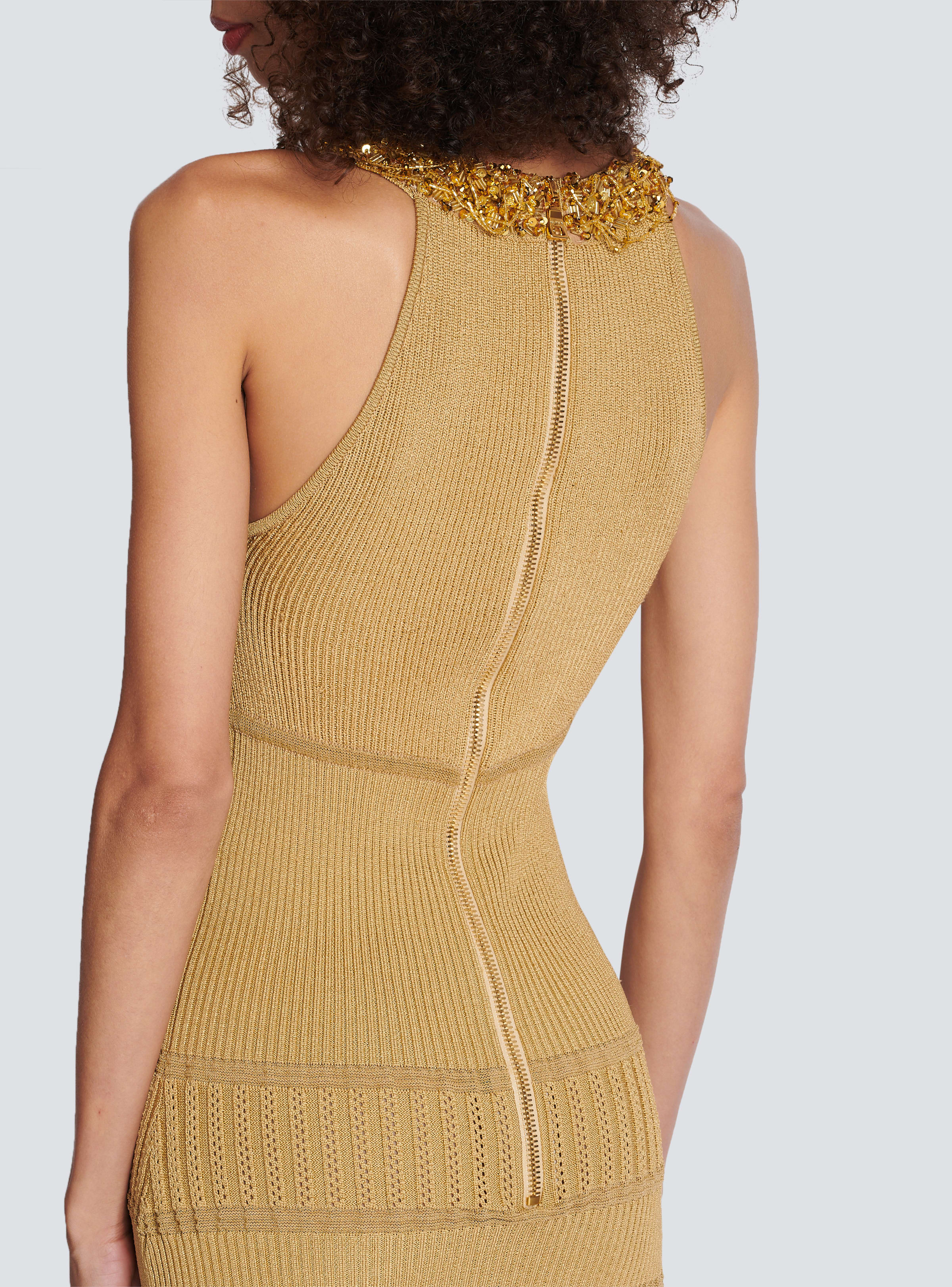 BALMAIN WOMEN'S EMBROIDERED COLLAR KNIT MIDI DRESS NWT