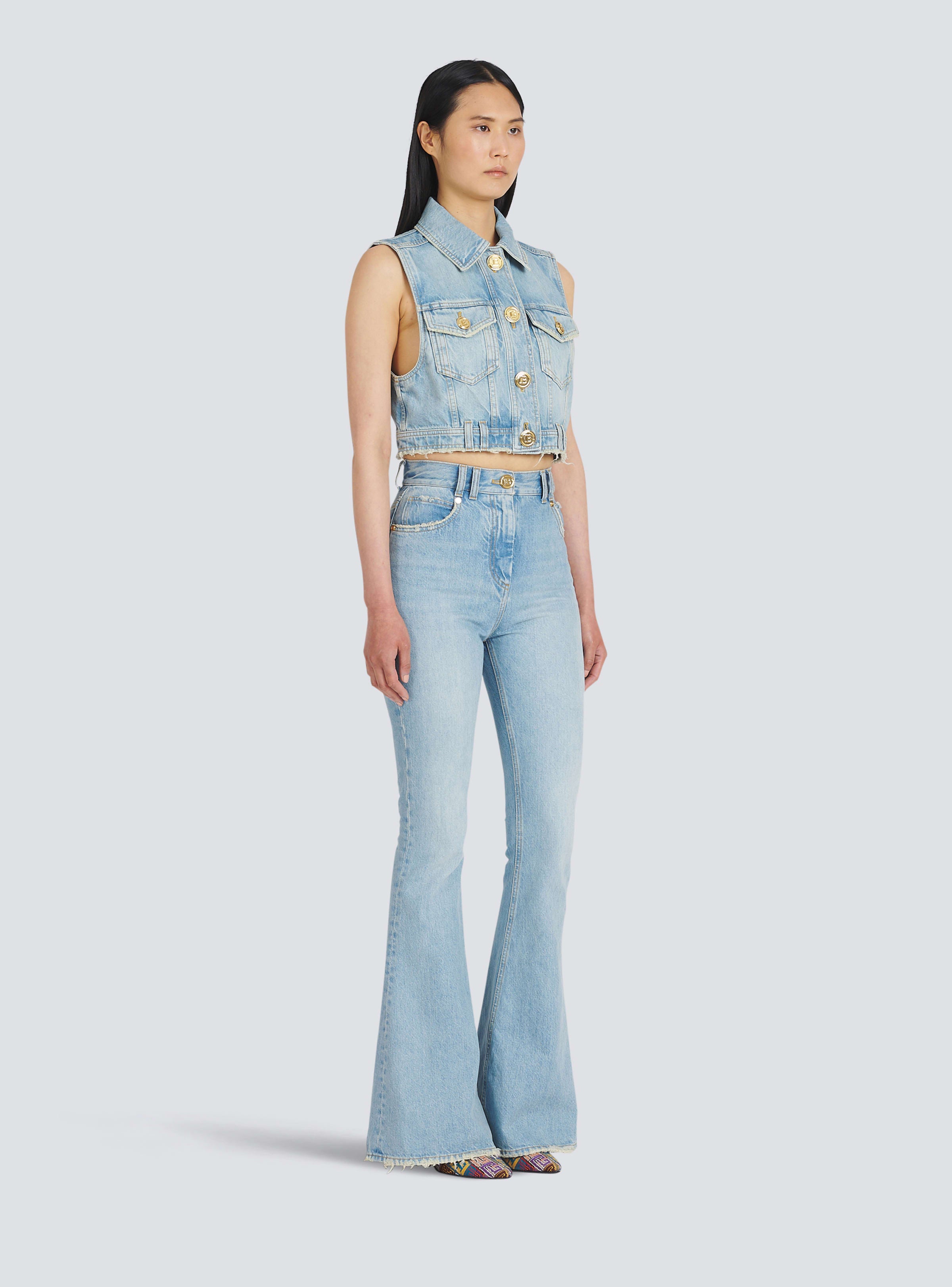 BALMAIN WOMEN'S HIGH WAIST BOOTCUT JEANS W/ MONOGRAM NWT