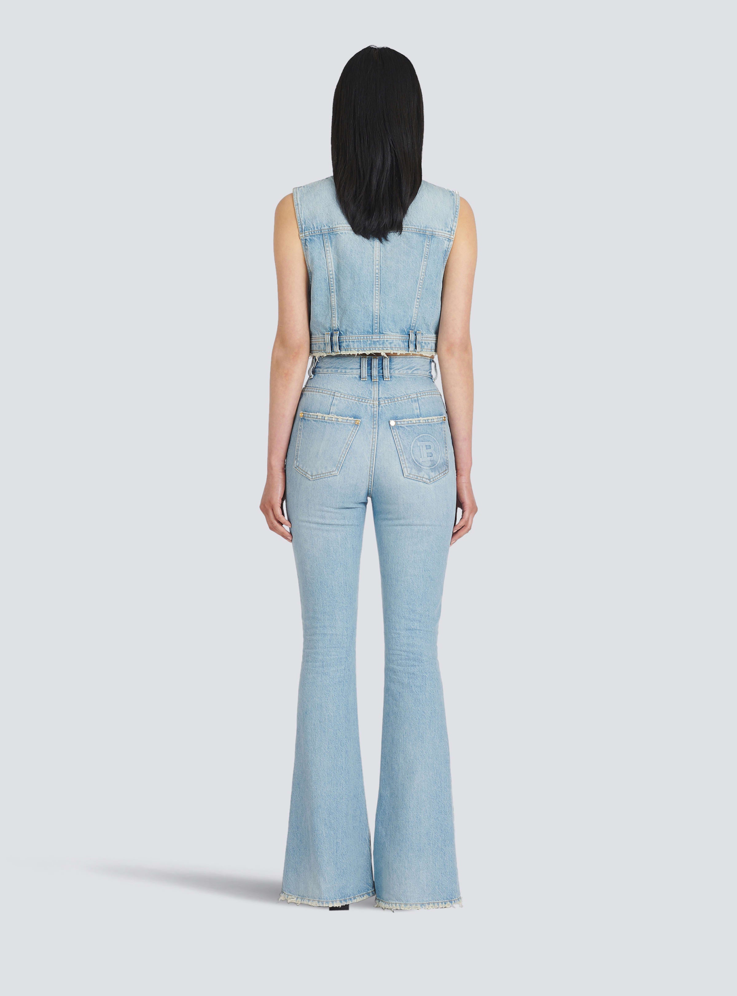 BALMAIN WOMEN'S HIGH WAIST BOOTCUT JEANS W/ MONOGRAM NWT