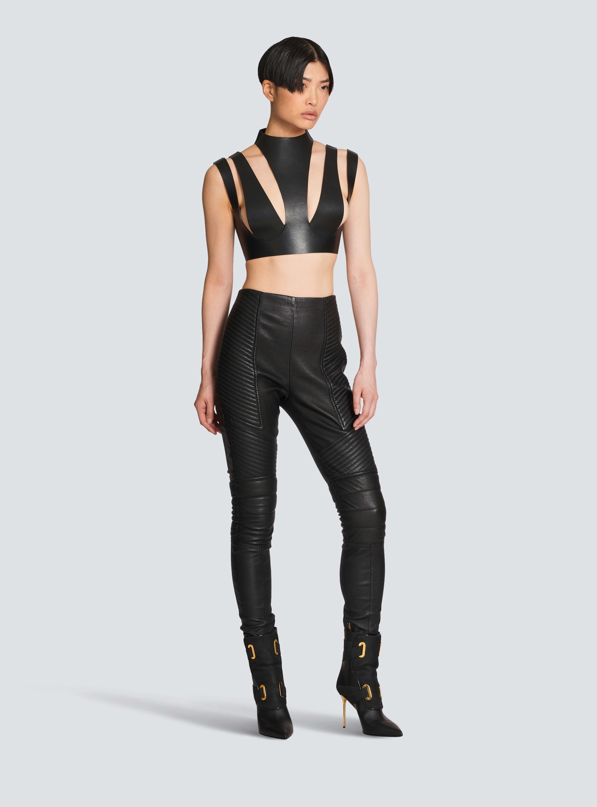 BALMAIN WOMEN'S CUT OUT LEATHER TOP NWT