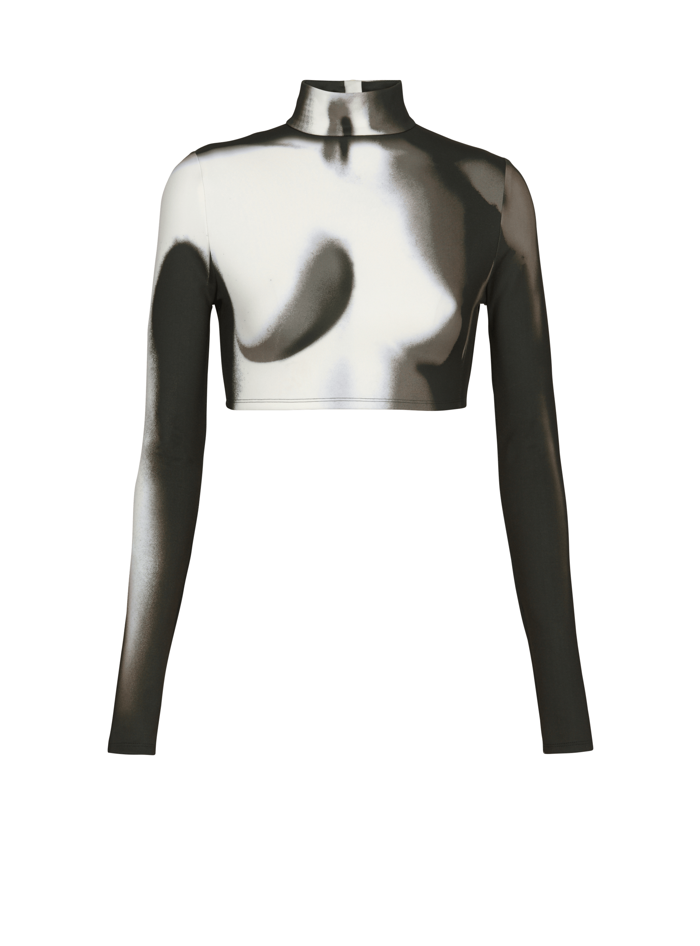 BALMAIN WOMEN'S LS BODY PRINT JERSEY CROPPED TOP NWT