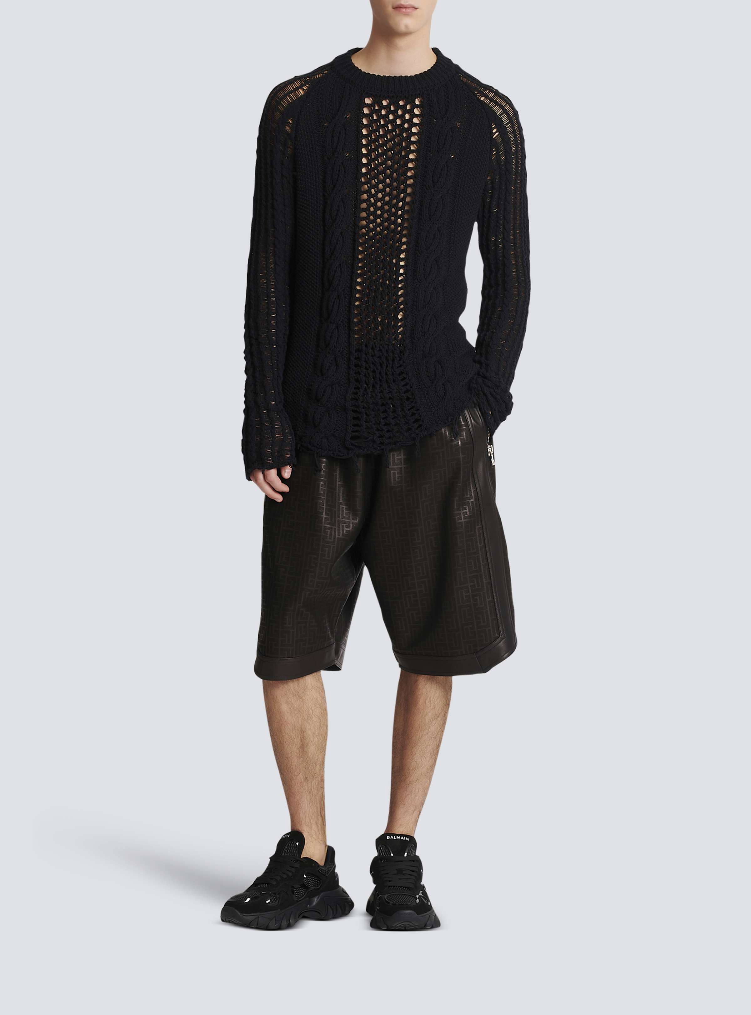 BALMAIN MEN'S MONOGRAM EMBOSSED LAMBSKIN BERMUDA NWT