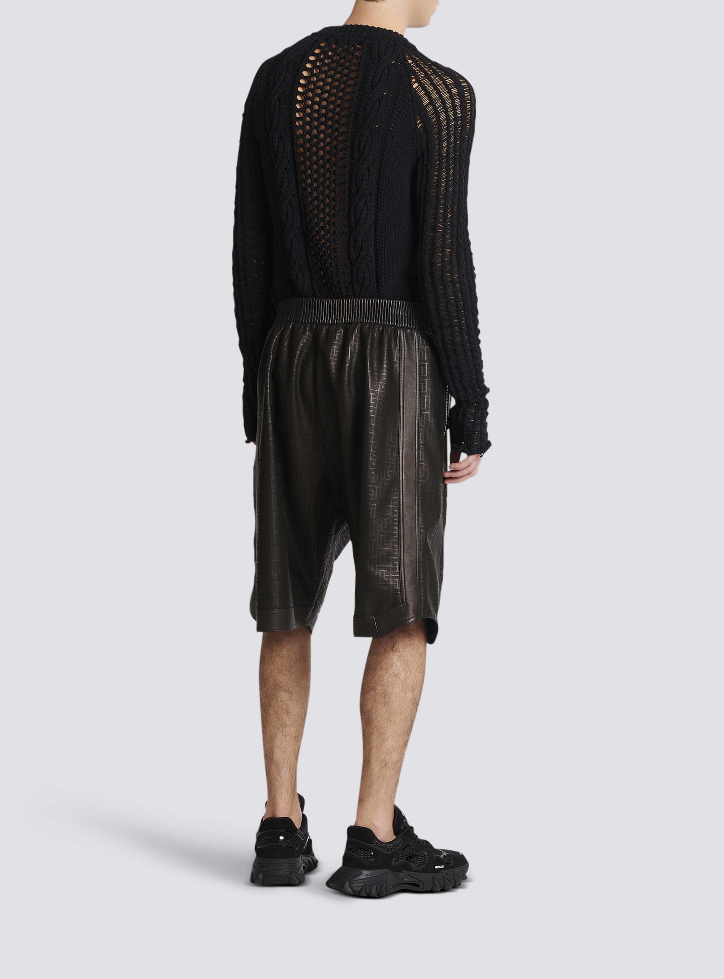 BALMAIN MEN'S MONOGRAM EMBOSSED LAMBSKIN BERMUDA NWT