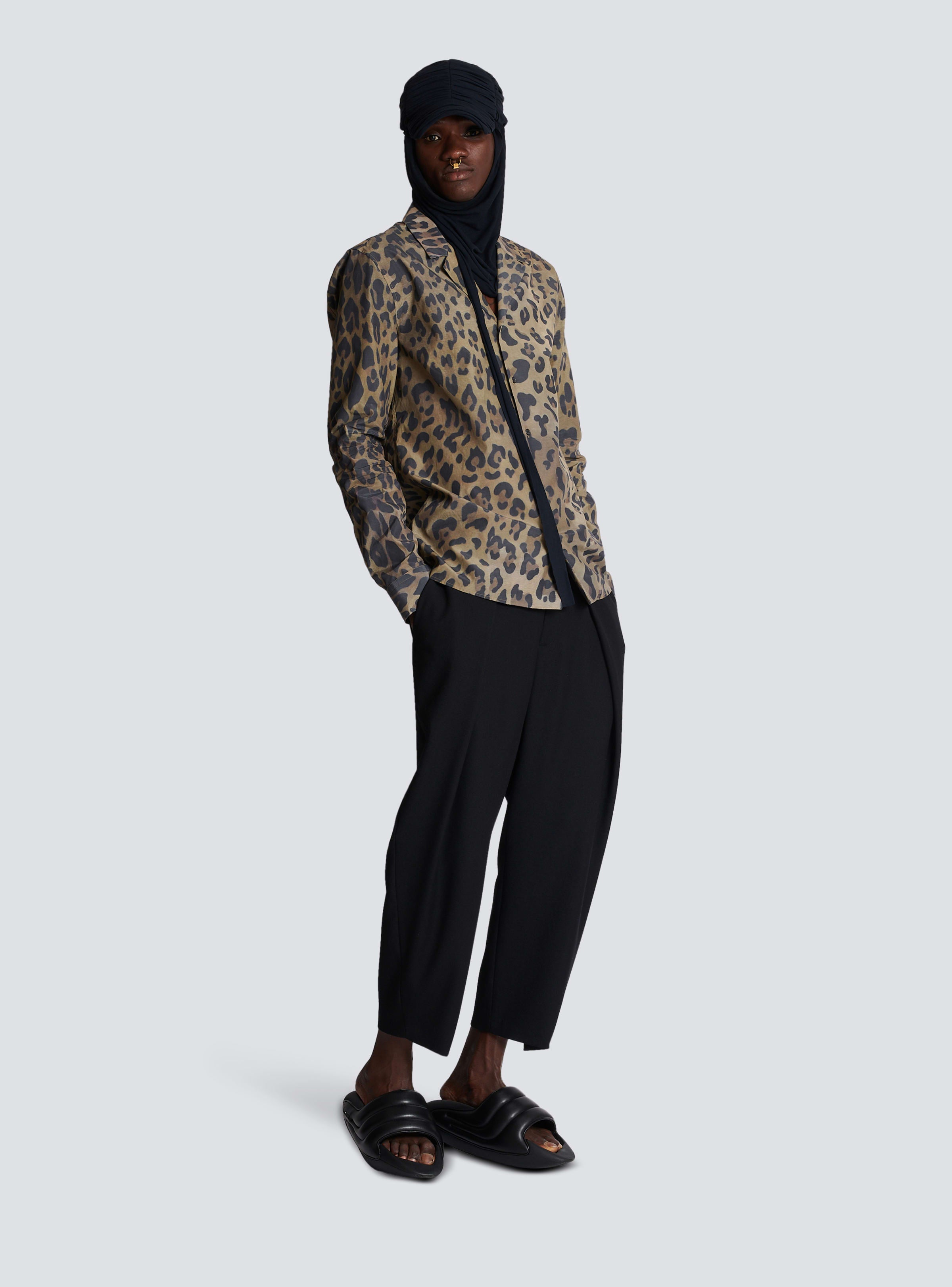 BALMAIN MEN'S MULTI-BROWN LEOPARD PRINT PYJAMA SHIRT