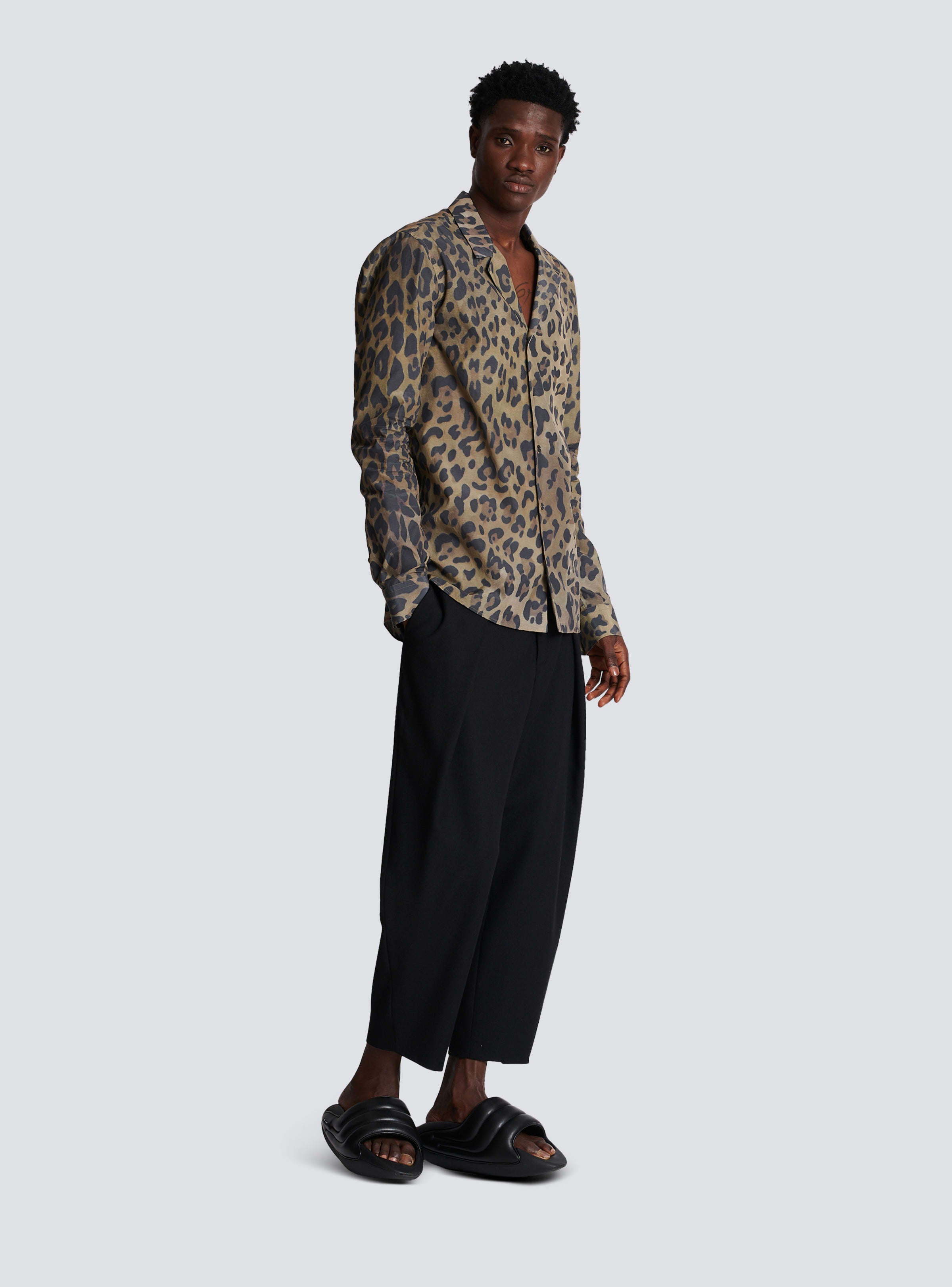BALMAIN MEN'S MULTI-BROWN LEOPARD PRINT PYJAMA SHIRT