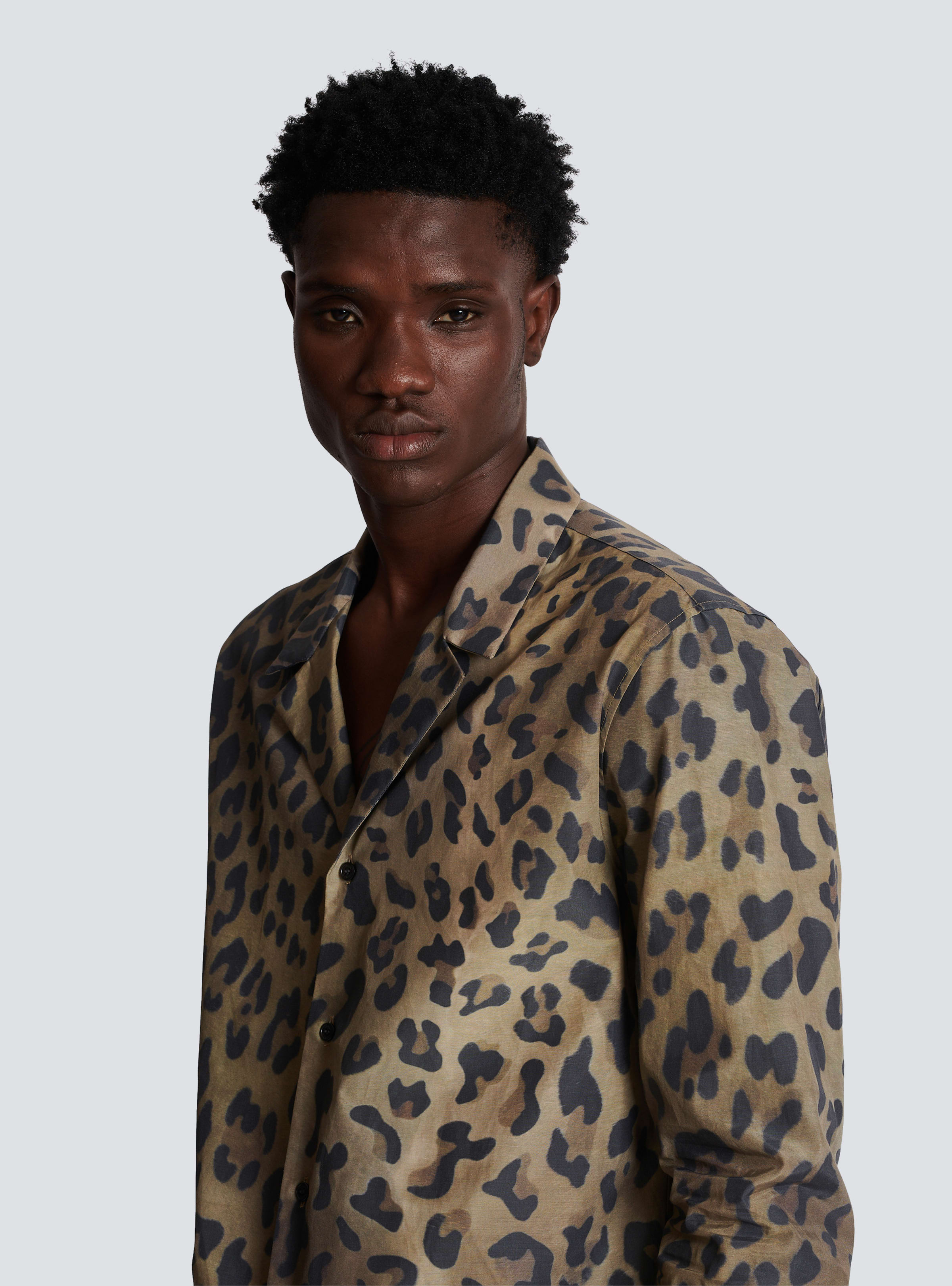 BALMAIN MEN'S MULTI-BROWN LEOPARD PRINT PYJAMA SHIRT