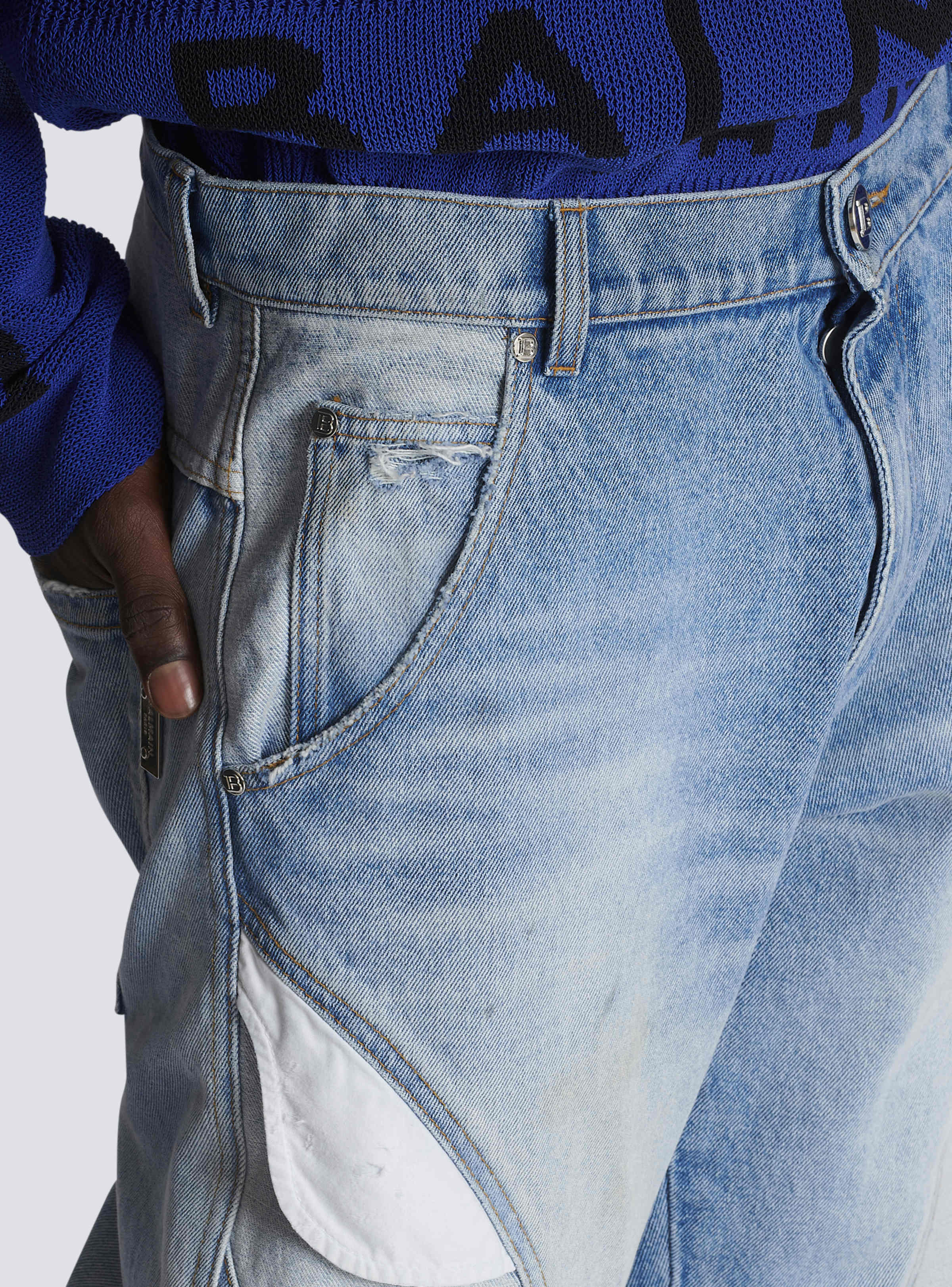 BALMAIN MEN'S MULTICUT LOOSE BLUE DENIM PANTS NWT