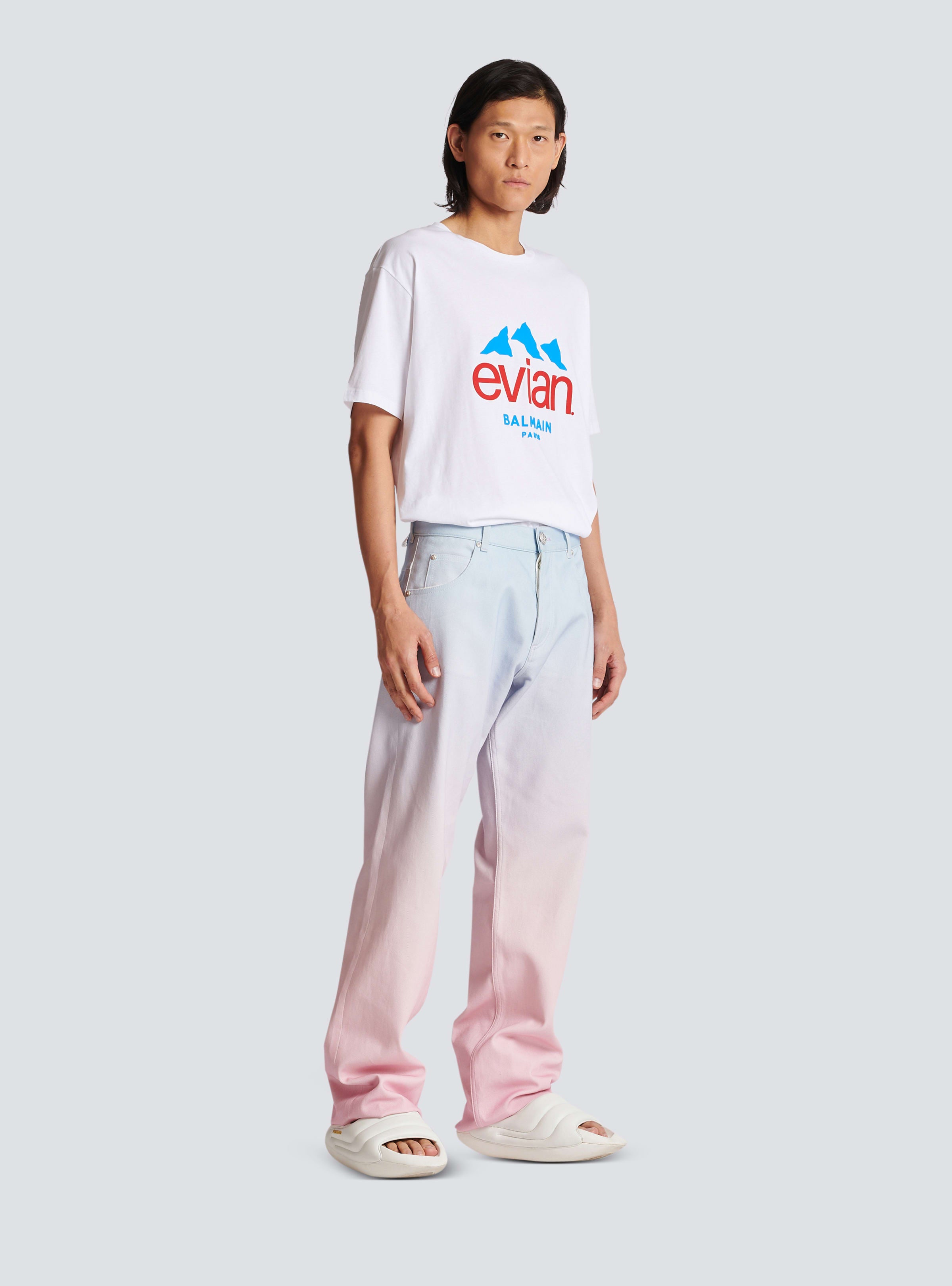 BALMAIN MEN'S BLUE PINK GRADIENT DENIM TROUSERS