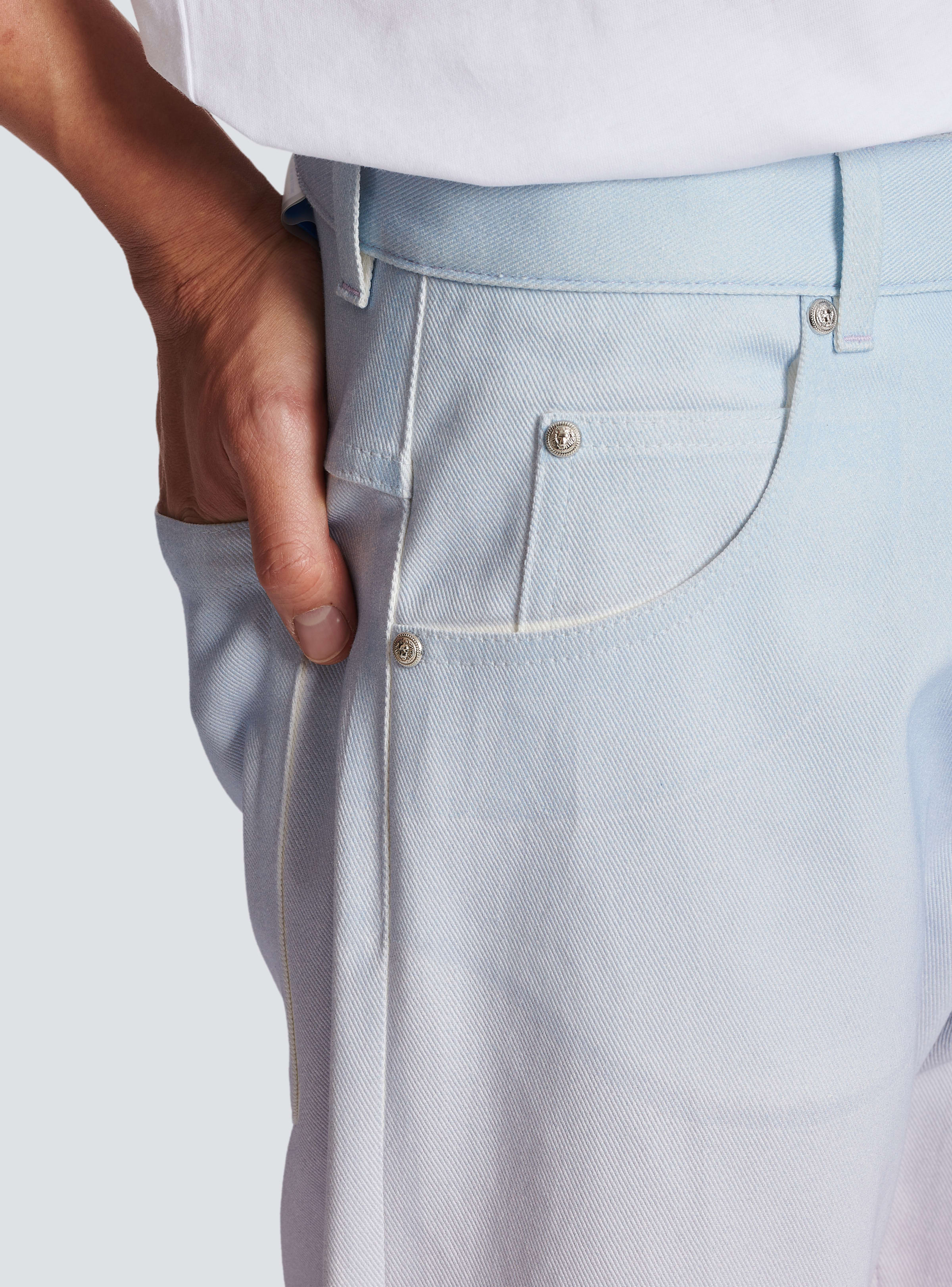 BALMAIN MEN'S BLUE PINK GRADIENT DENIM TROUSERS