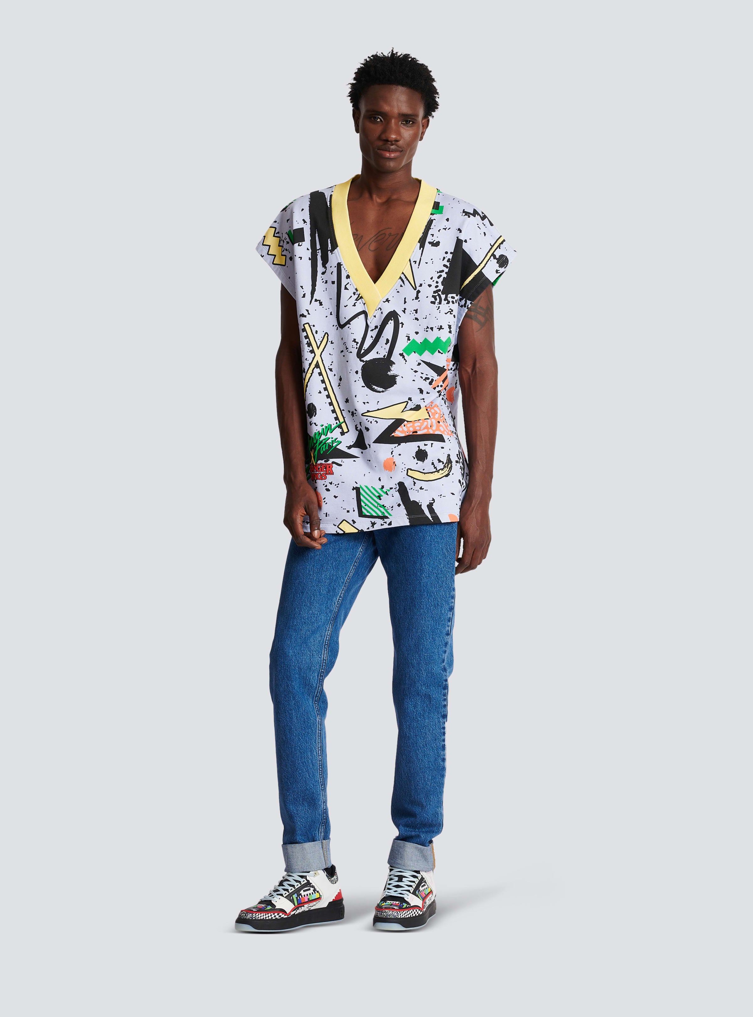 BALMAIN MEN'S MULTICOLOR OVERSIZED PRINTED JUMPER