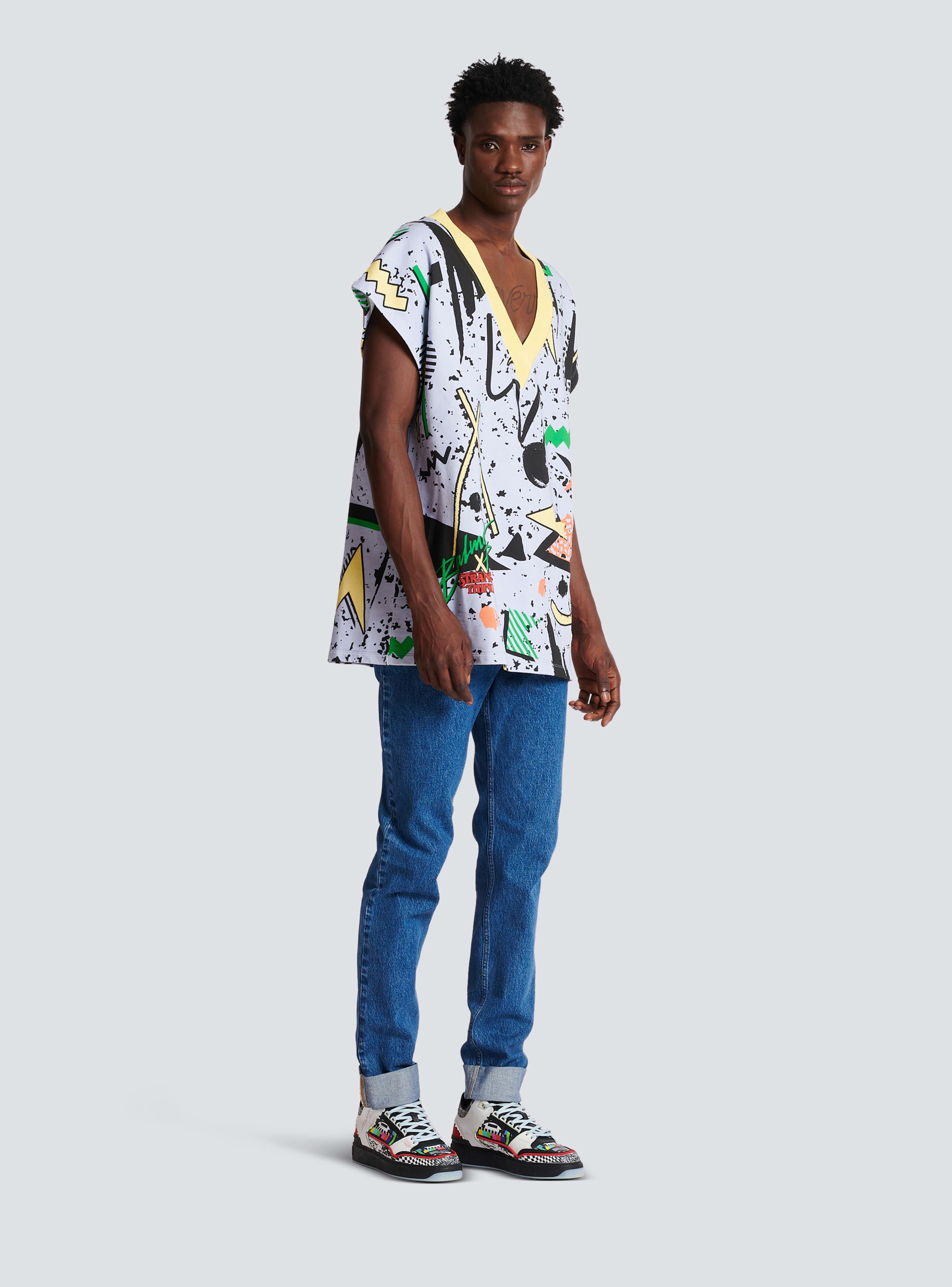 BALMAIN MEN'S MULTICOLOR OVERSIZED PRINTED JUMPER