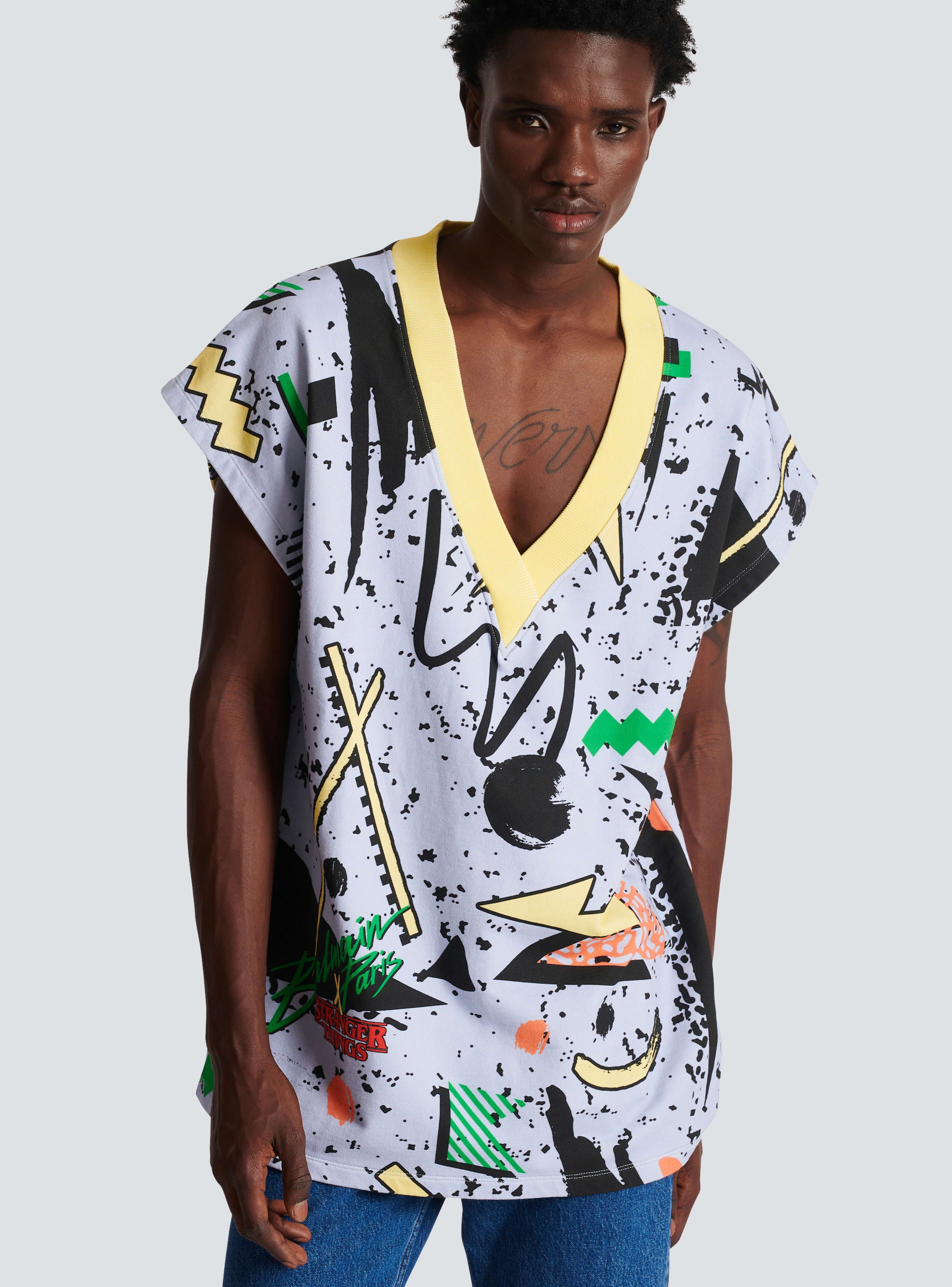 BALMAIN MEN'S MULTICOLOR OVERSIZED PRINTED JUMPER