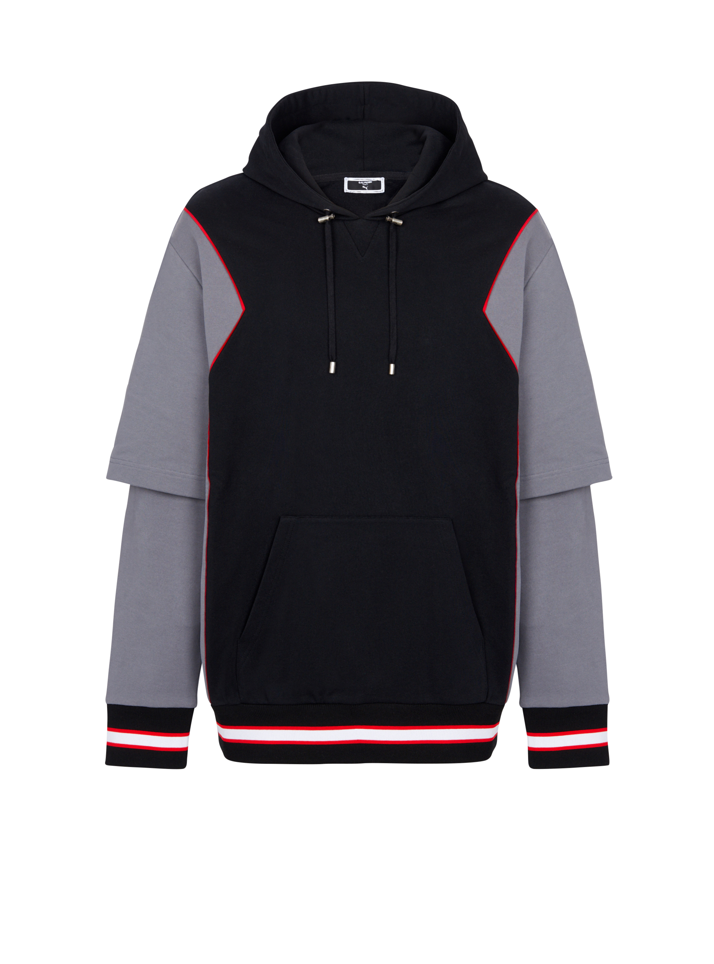 BALMAIN MEN'S BLACK GREY OVERSIZED HOODIE WITH STRIPES