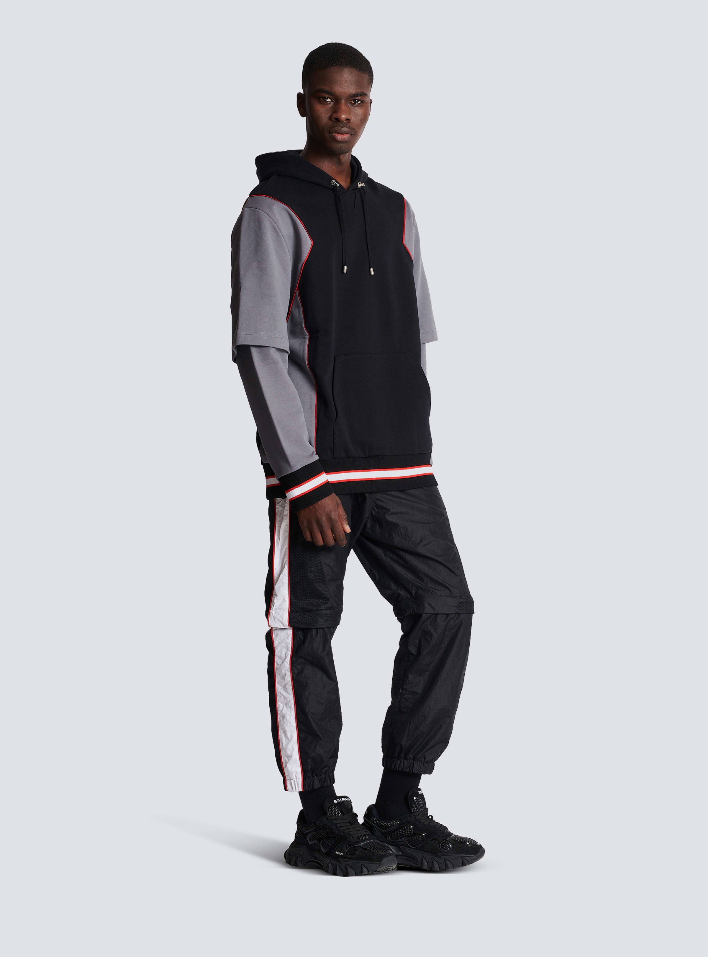 BALMAIN MEN'S BLACK GREY OVERSIZED HOODIE WITH STRIPES