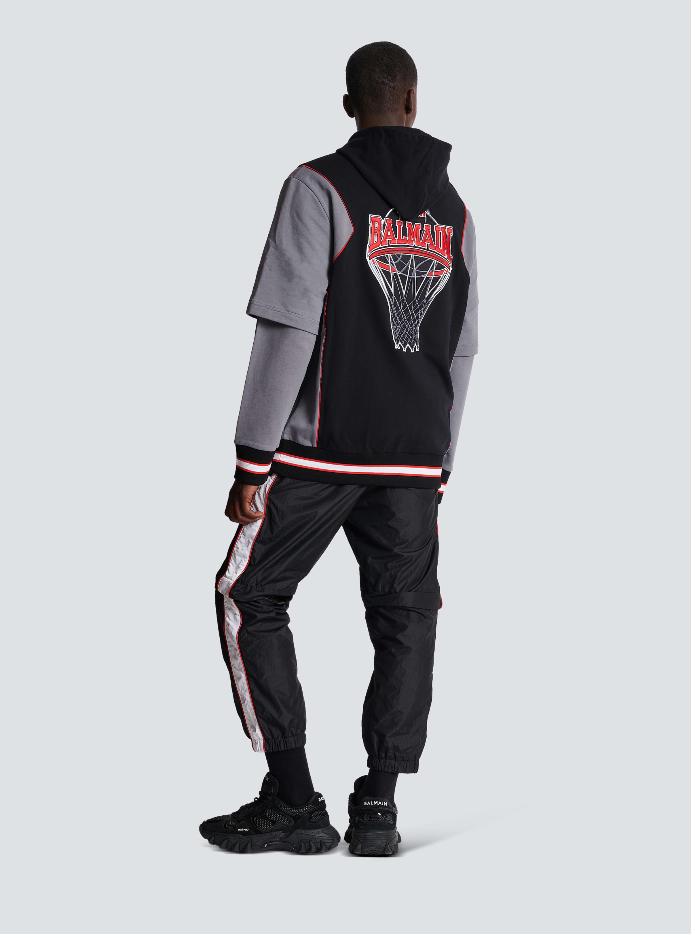 BALMAIN MEN'S BLACK GREY OVERSIZED HOODIE WITH STRIPES